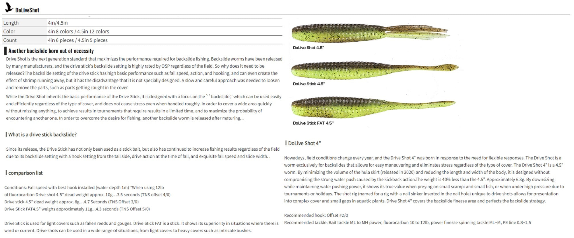OSP Soft Lure Dolive Shot 4 Inches TW146 (2501)
