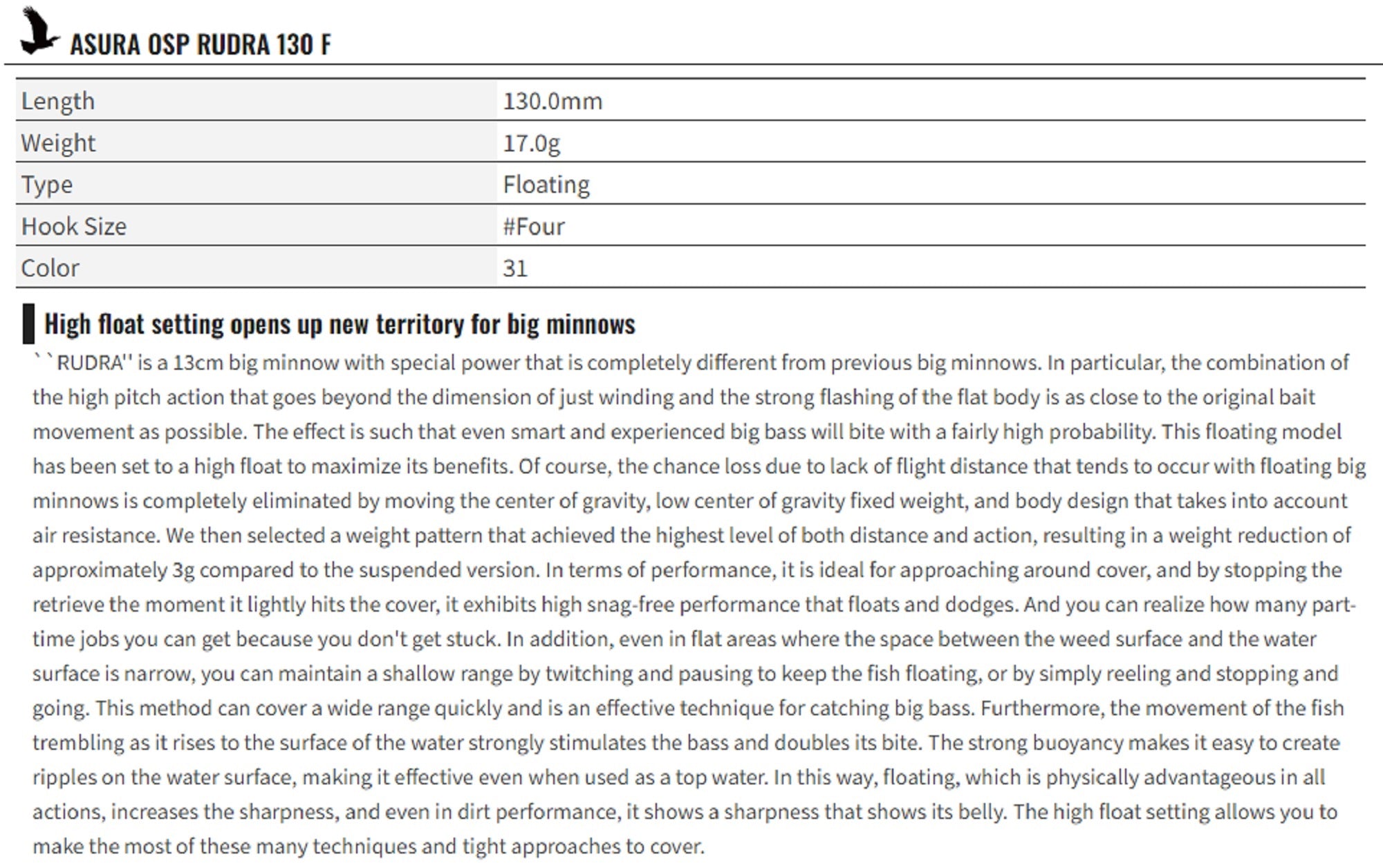 OSP Rudra 130F Floating Lure PC-91 (4451)