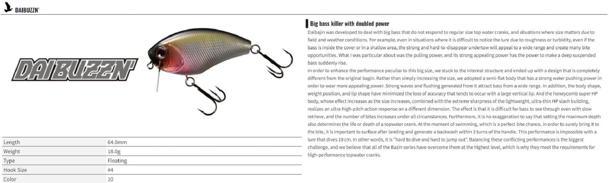 OSP DaiBuzzn 64 mm 18 grams Floating Lure H-23 (5151)