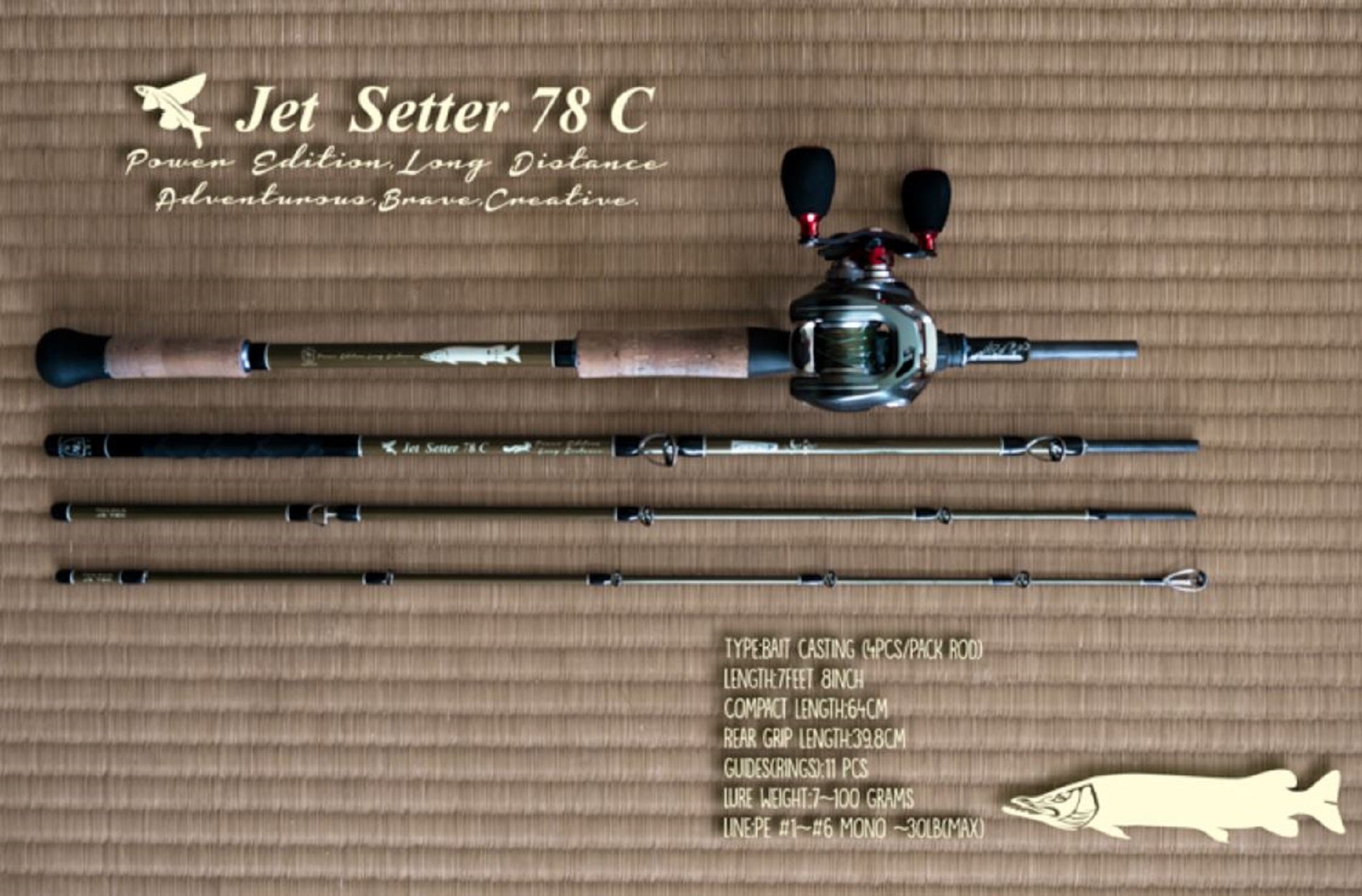 Sale Jet Slow Rod Baitcast Jet Setter 78C Jet Edition 4 Piece Rod (2142)