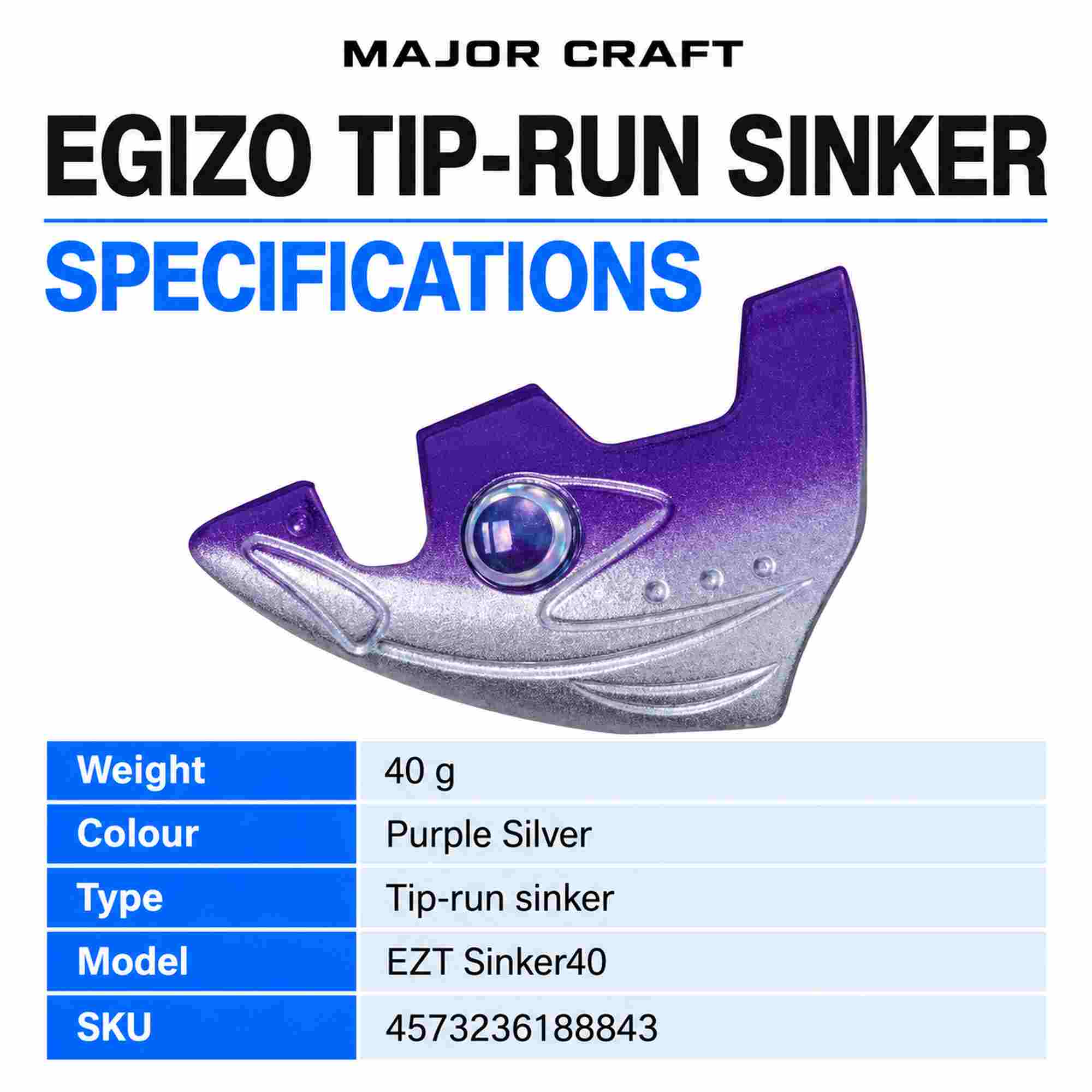 Major Craft EZT Sinker40 Squid Jig 40 grams Purple Silver (8843)