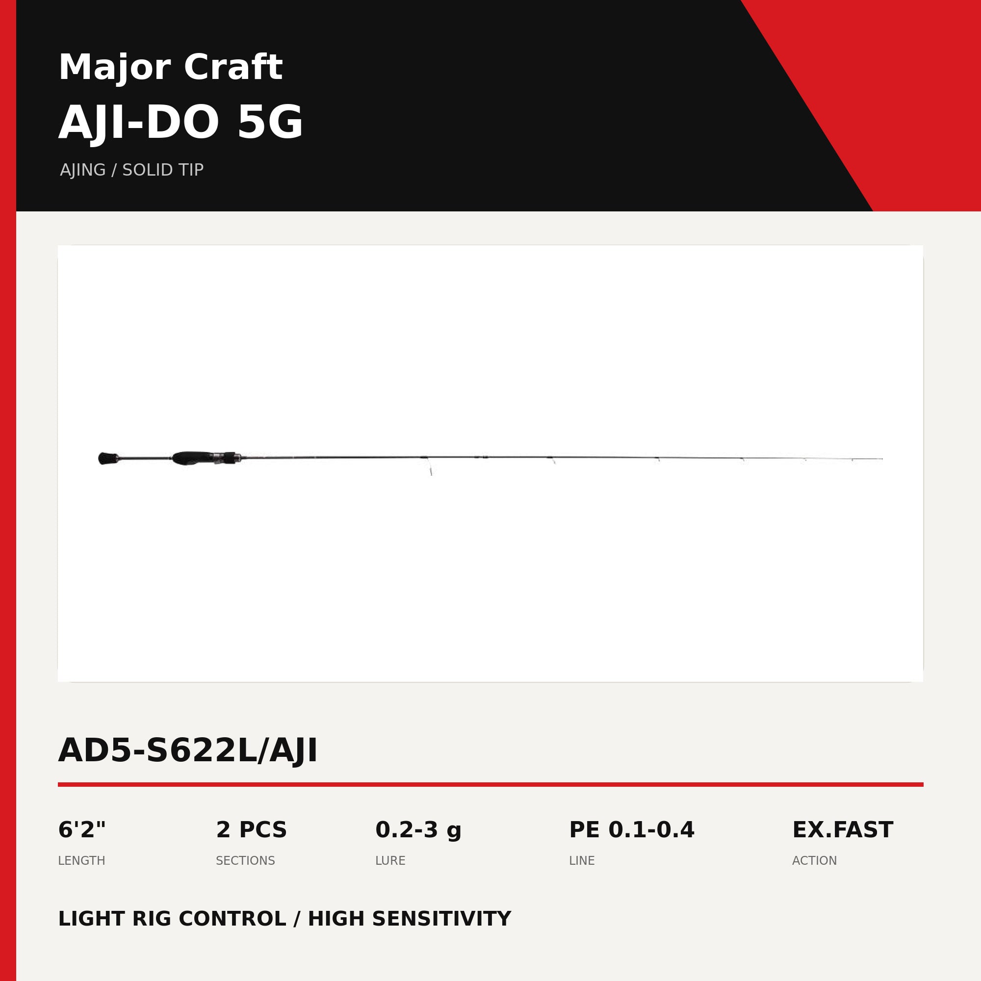 Major Craft 5G Aji Do Series Spinning Rod AD5-S622L/AJI (2931)