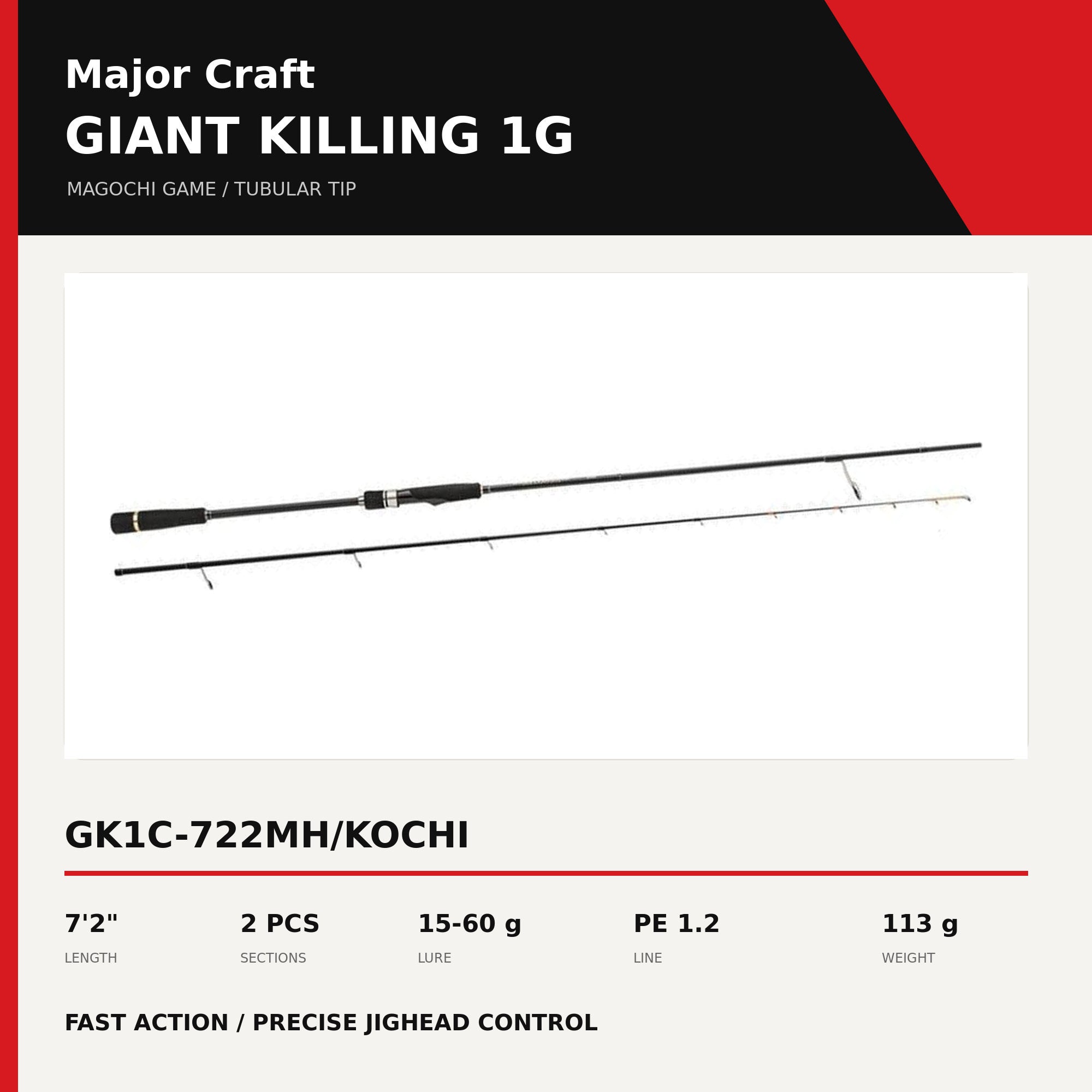 Major Craft 1G Giant Killing Series Spinning Rod GK1C-722MH/KOCHI (7141)
