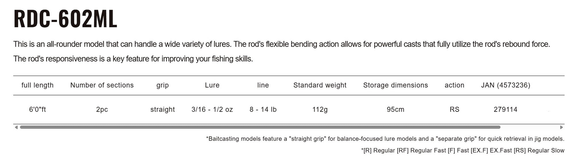 Major Craft RE Days Series Baitcast Rod RDC-602ML (9114)