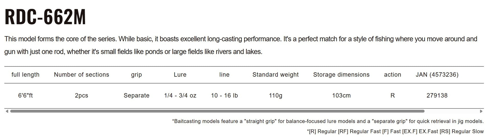 Major Craft RE Days Series Baitcast Rod RDC-662M (9138)