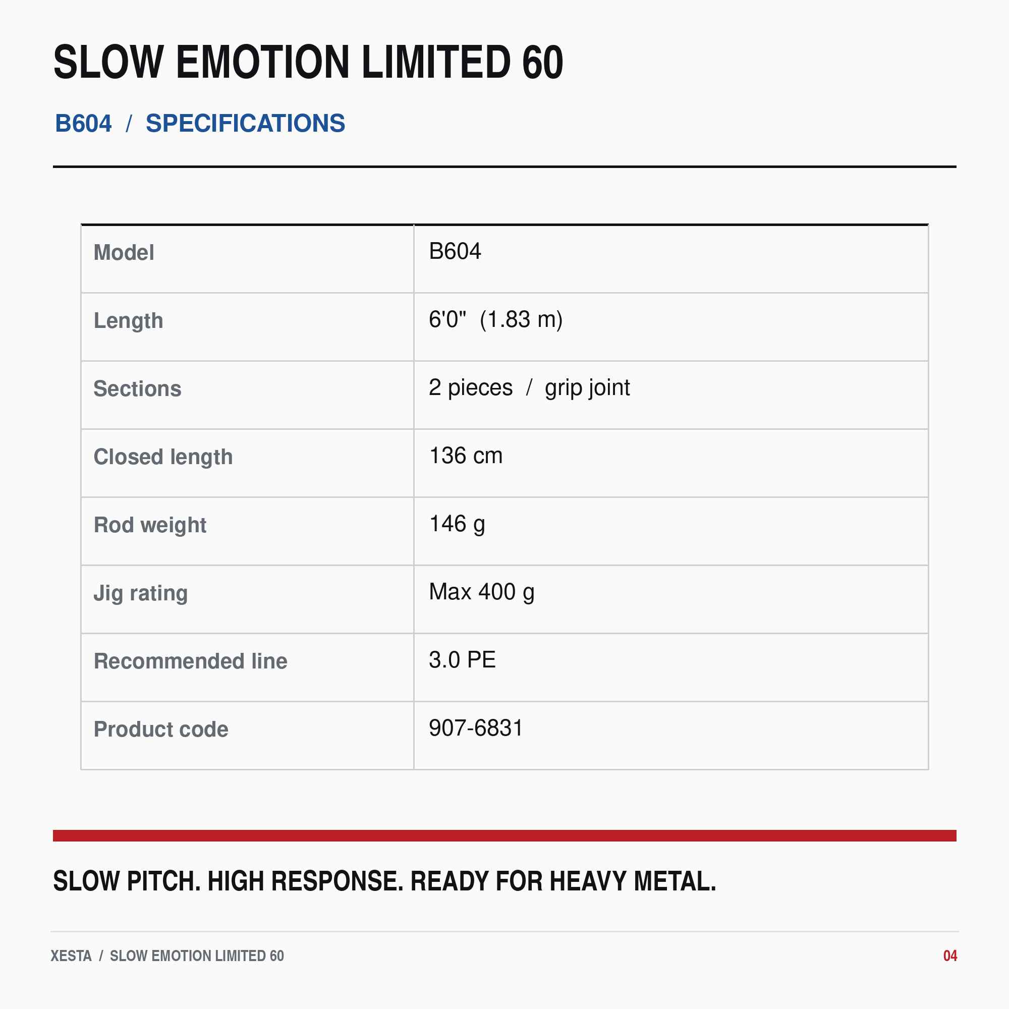 Xesta Rod Baitcast Slow Emotion Limited 60 B604 (6831)