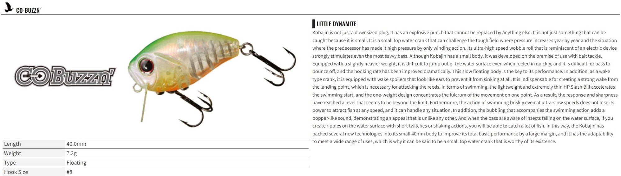 OSP Co Buzzn' 40 mm 7.2 grams Floating Lure T-04 (0010)