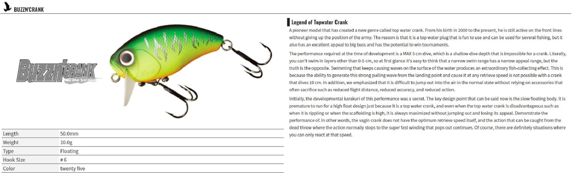 OSP Buzz n' Crank 50 mm 10 grams Floating Lure P-07 (0300)