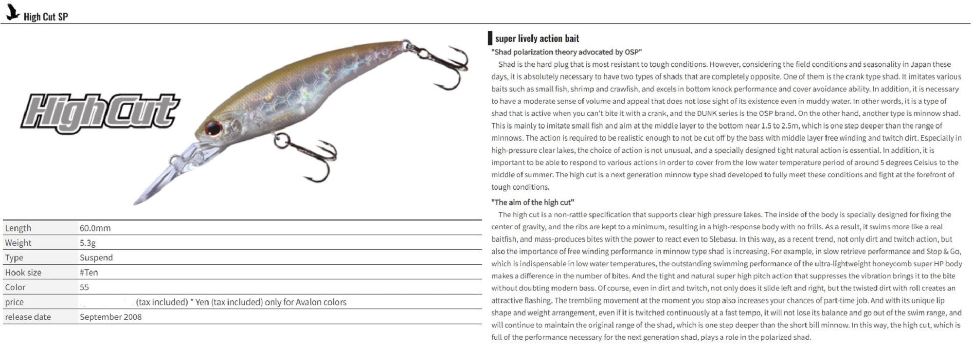 OSP High Cut Silent 60 mm 5.3 grams Suspend Lure P-23 (7040)
