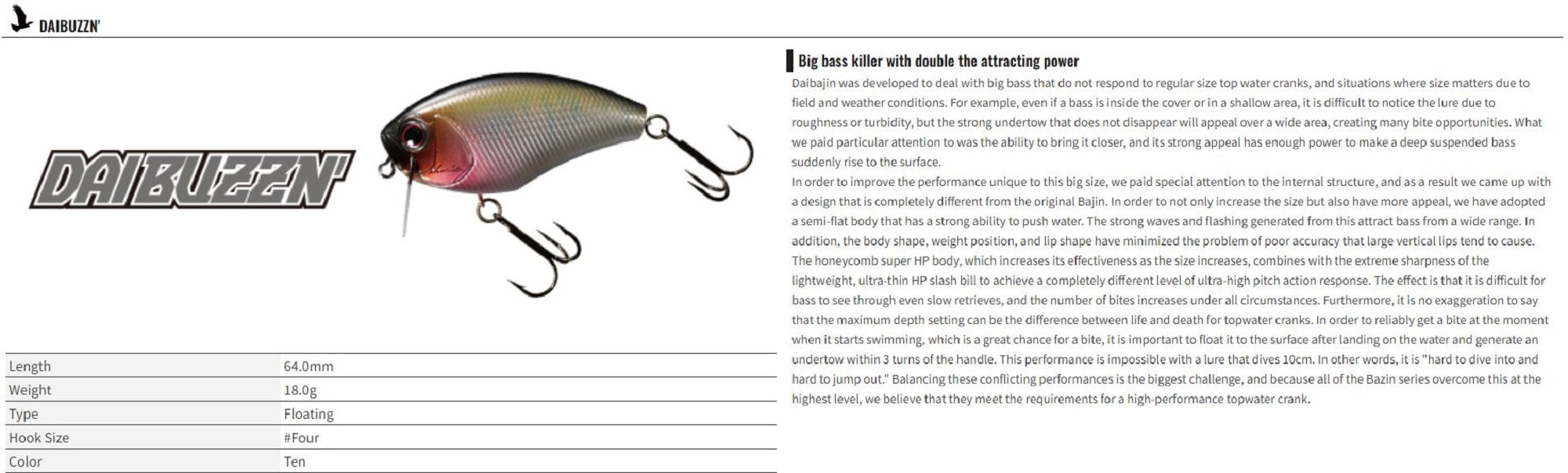 OSP DaiBuzzn 64 mm 18 grams Floating Lure T-06 (3676)