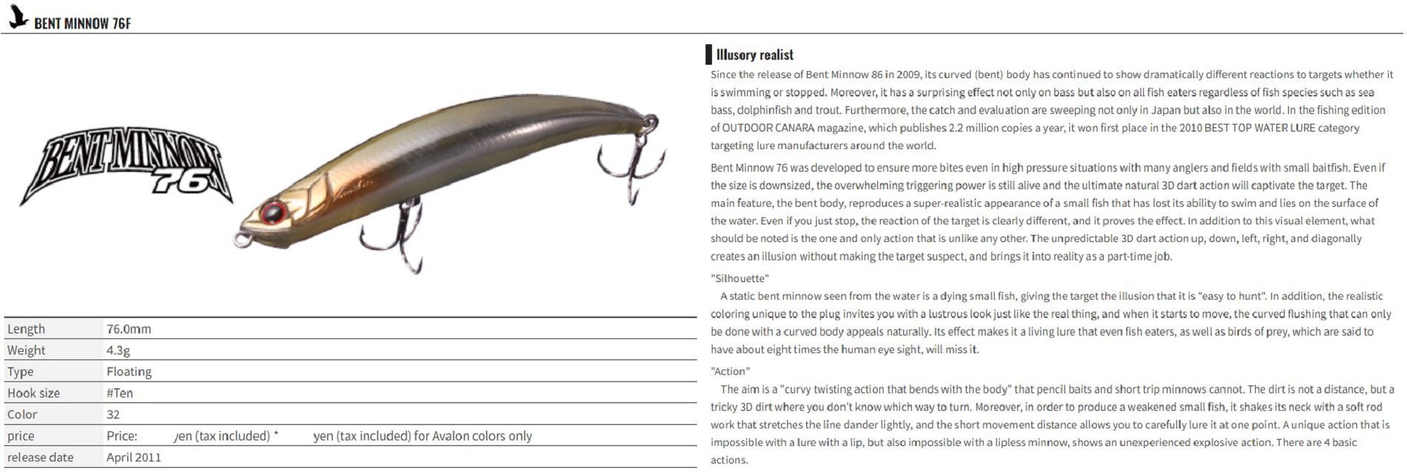 Sale OSP Bent Minnow 76F Floating Minnow Lure G-35 (0794)