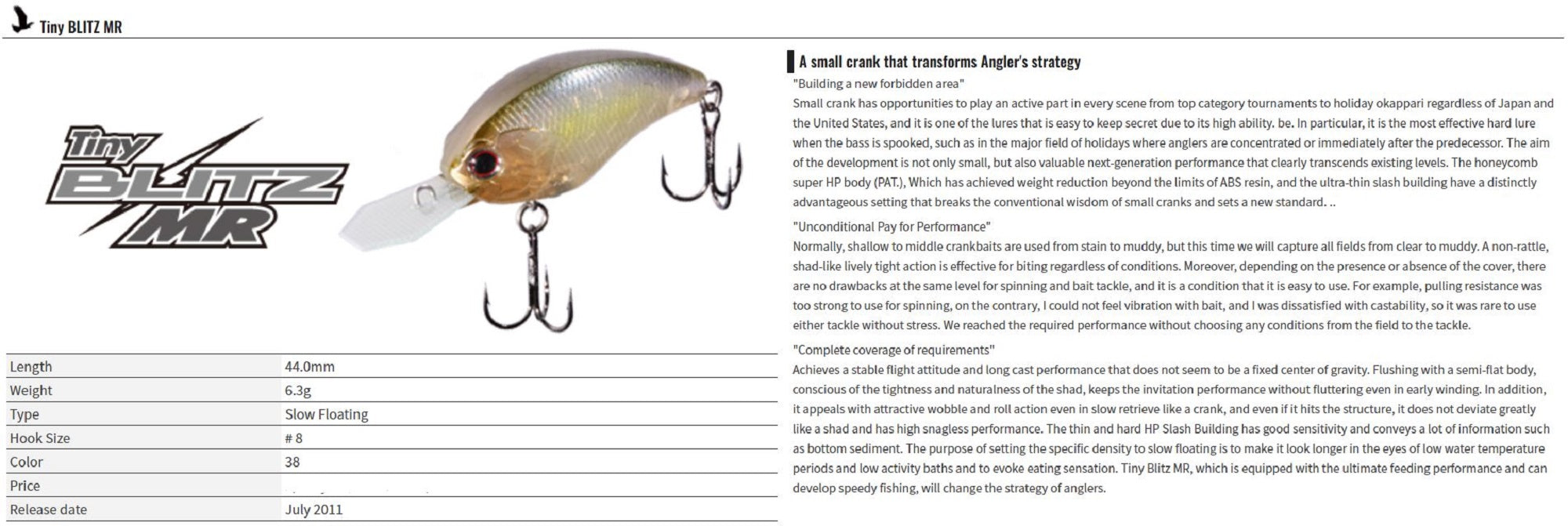 OSP Blitz Tiny MR 44 mm 6.3 grams Floating Lure Z-08 (1395)