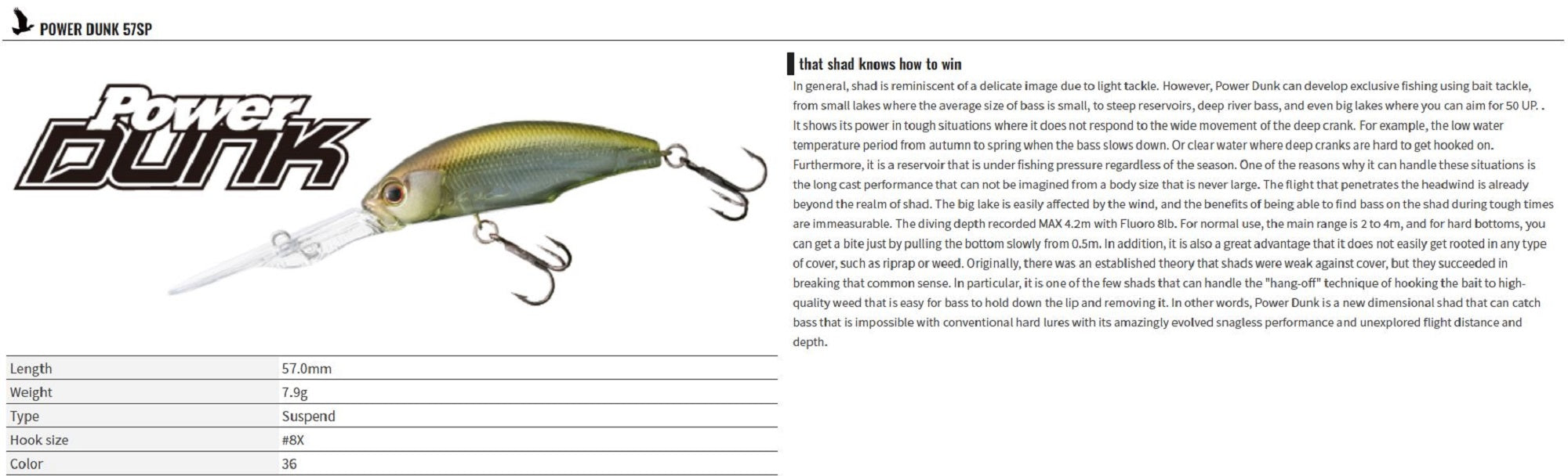 OSP Power Dunk 57 Suspend Deep Diving Minnow Lure HF-76 (2149)