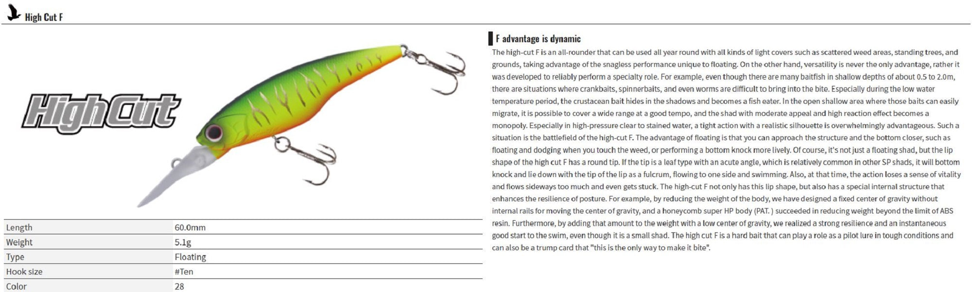 OSP High Cut Silent 60 mm 5.1 grams Floating Lure HH-86 (5850)