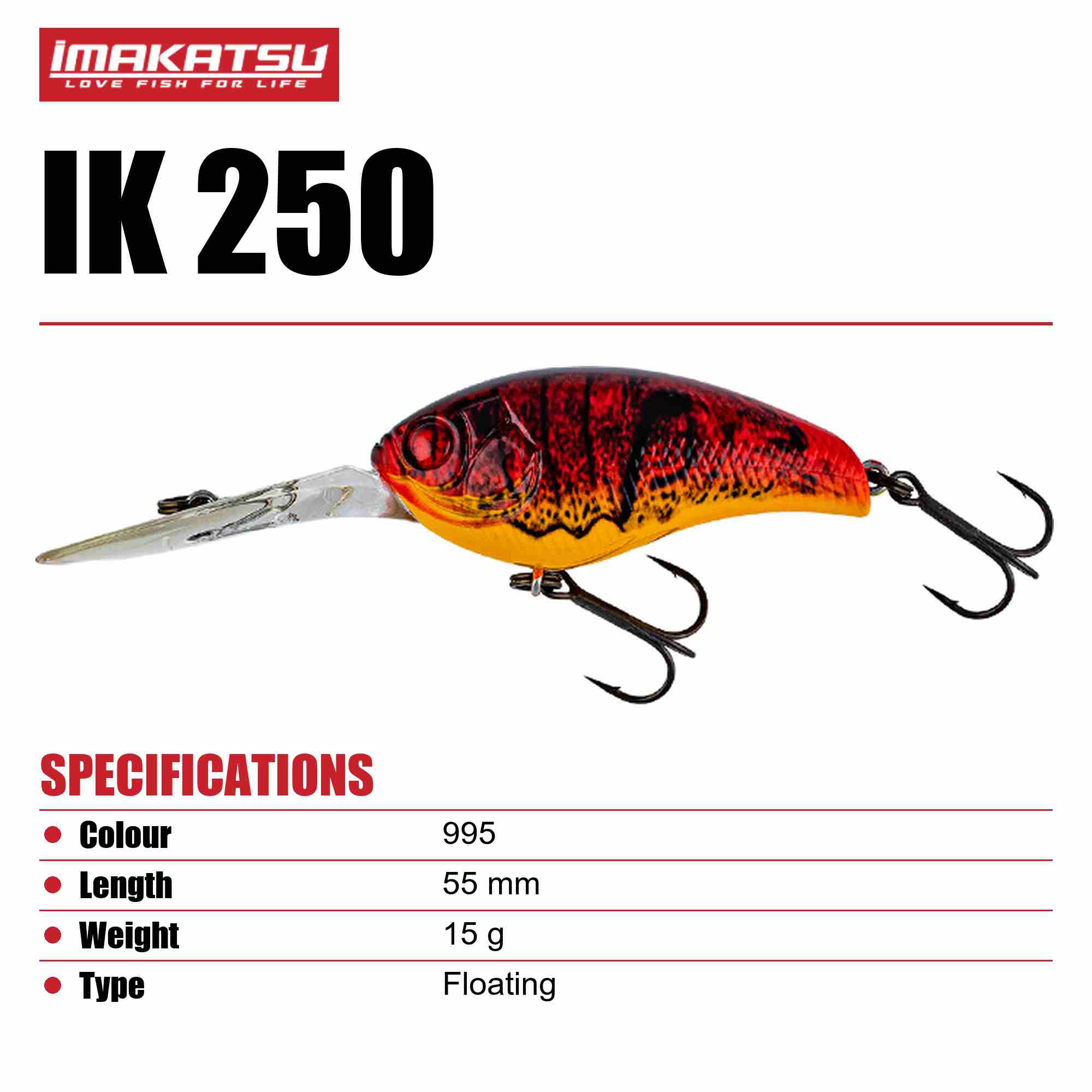 Imakatsu IK 250 3DR 55 mm 15 grams Floating Lure 995 (1386)