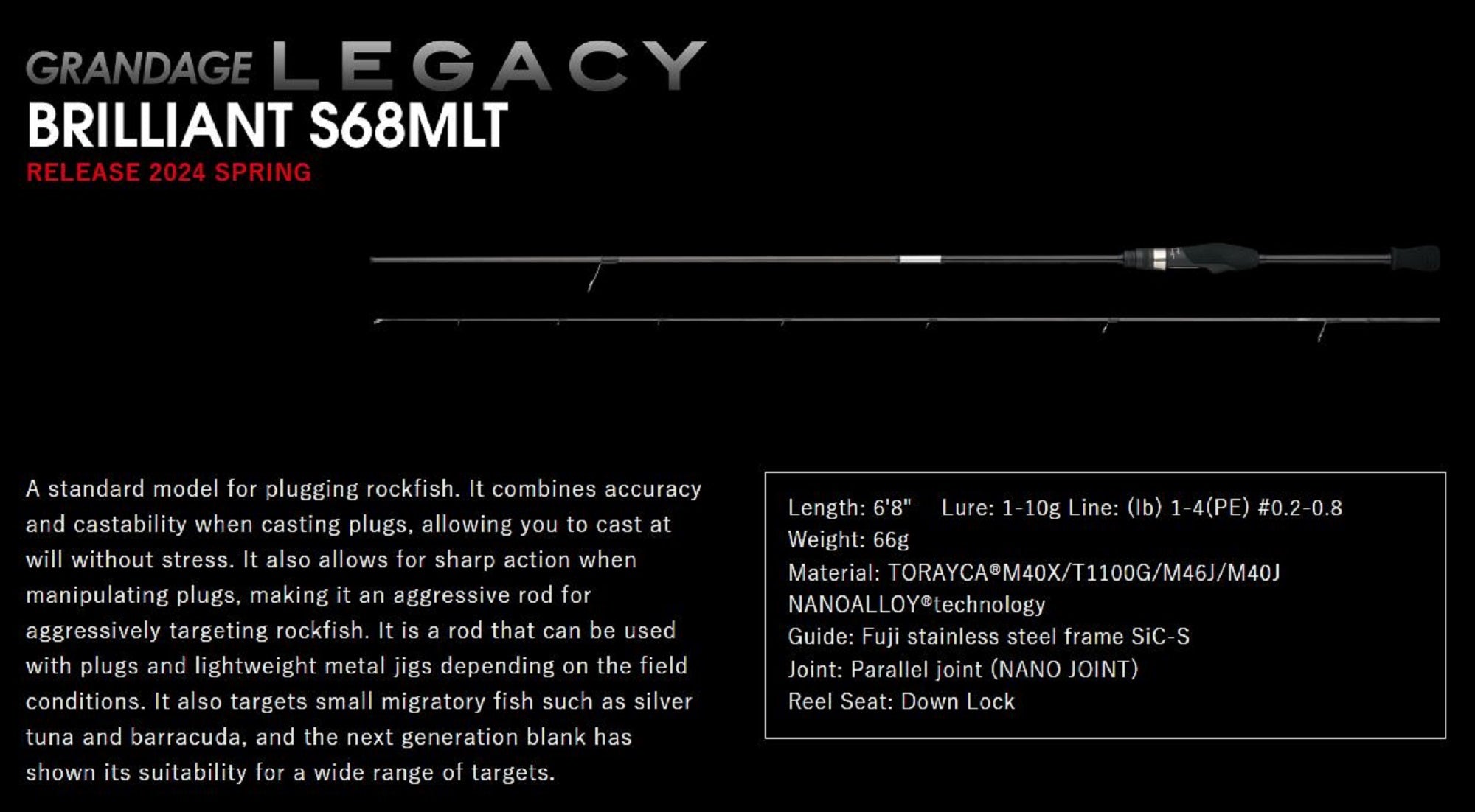 Apia Rod Spinning Grandage Legacy S68MLT Brilliant (8029)