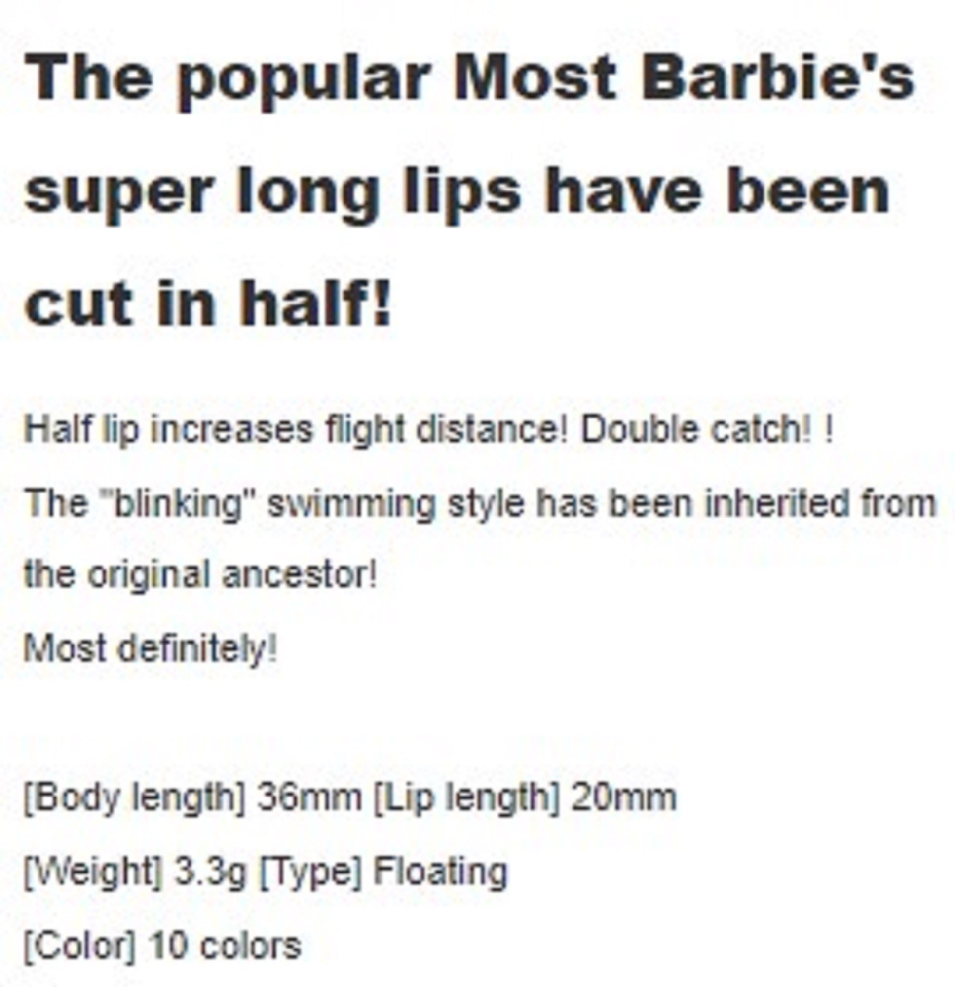 Rob Lure Most Barbie Half F 36mm 3.3 grams Floating Lure 02 (8546)