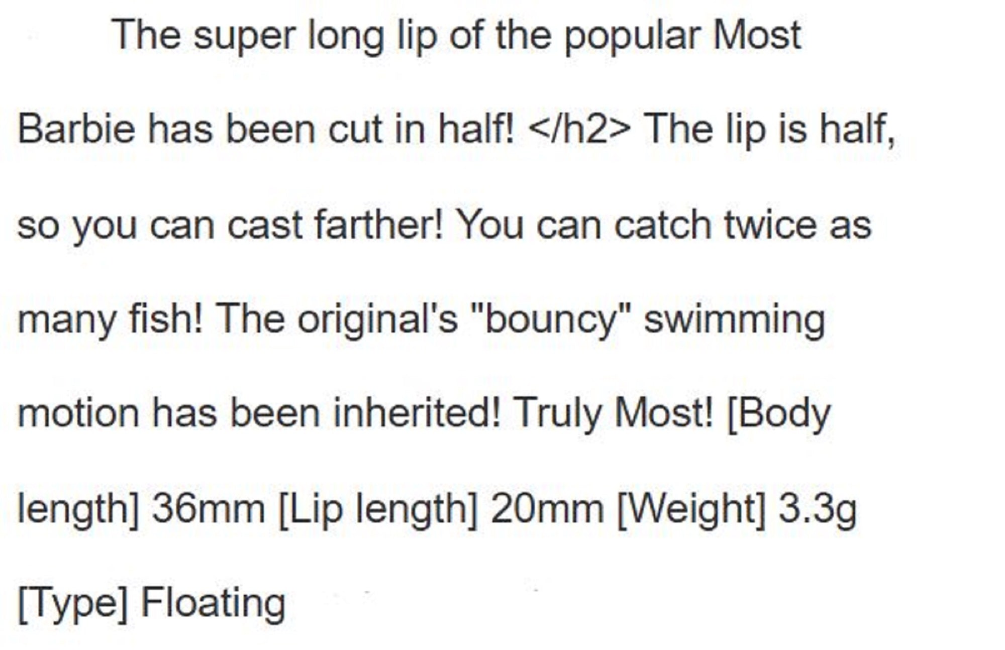 Rob Lure Most Barbie Half F 36mm 3.3 grams Floating Lure 9 (8614)