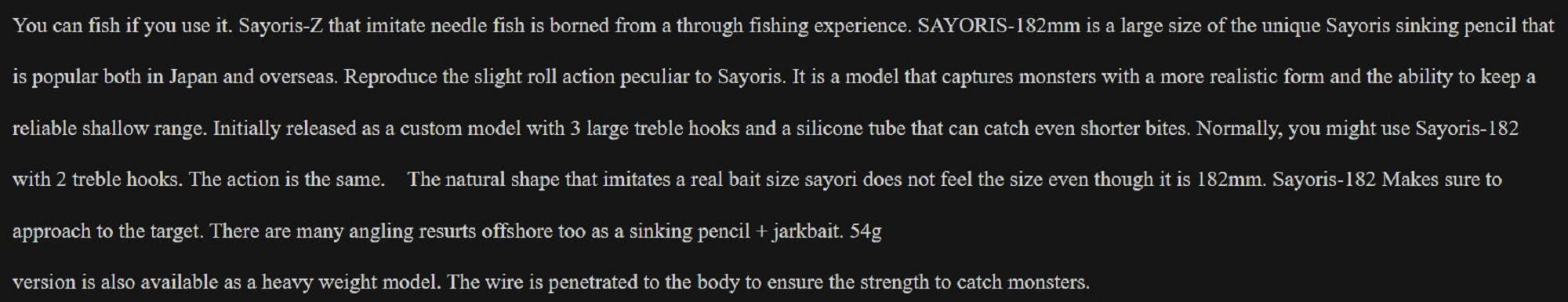 Little Jack Sayoris 182 mm 28 grams Sinking Lure 06 (5722)