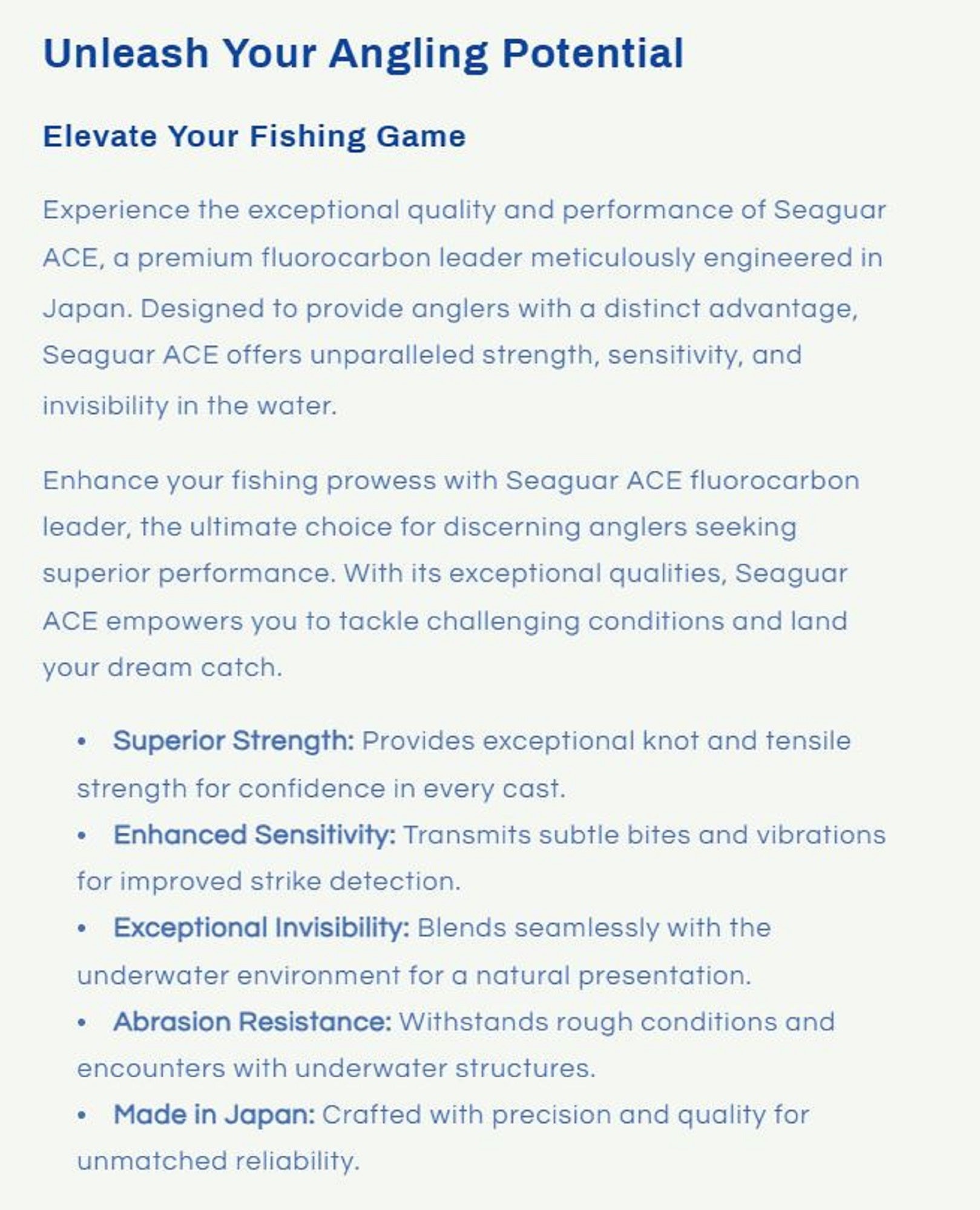 Seaguar Fluorocarbon Ace Leader Line 100m Size 3-3.95kg-0.285mm (1278)