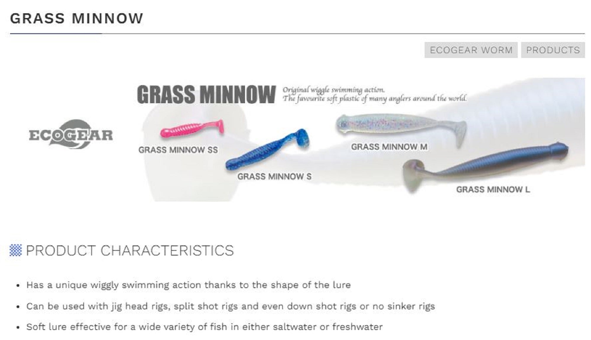 Sale Ecogear Soft Lure Grass Minnow SS 1-1/8 Inch 15/pack 166 (7367)
