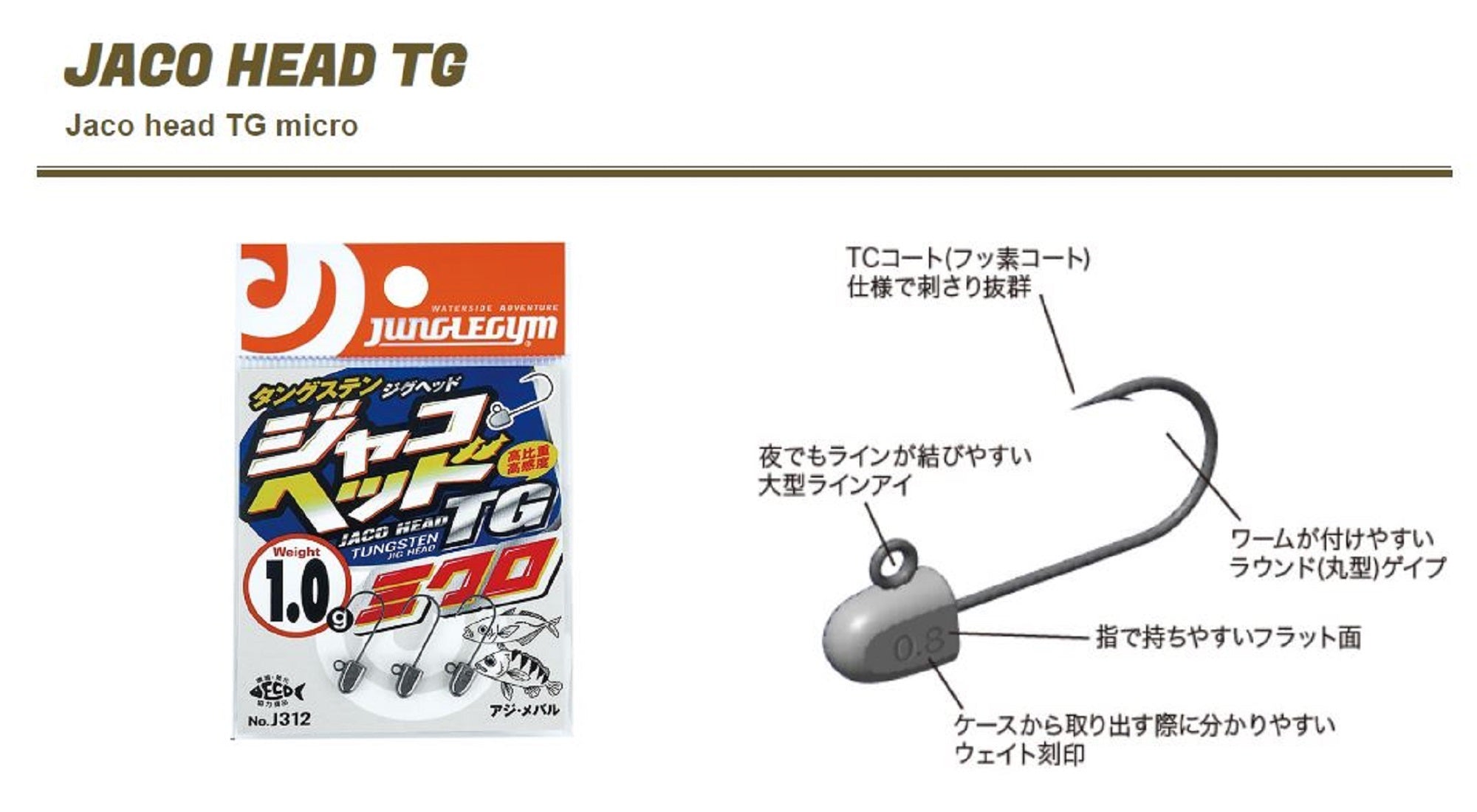 Sale Jungle Gym J312 Jig Head Tg Tungsten Micro 1.0 grams Size 12 (9068)