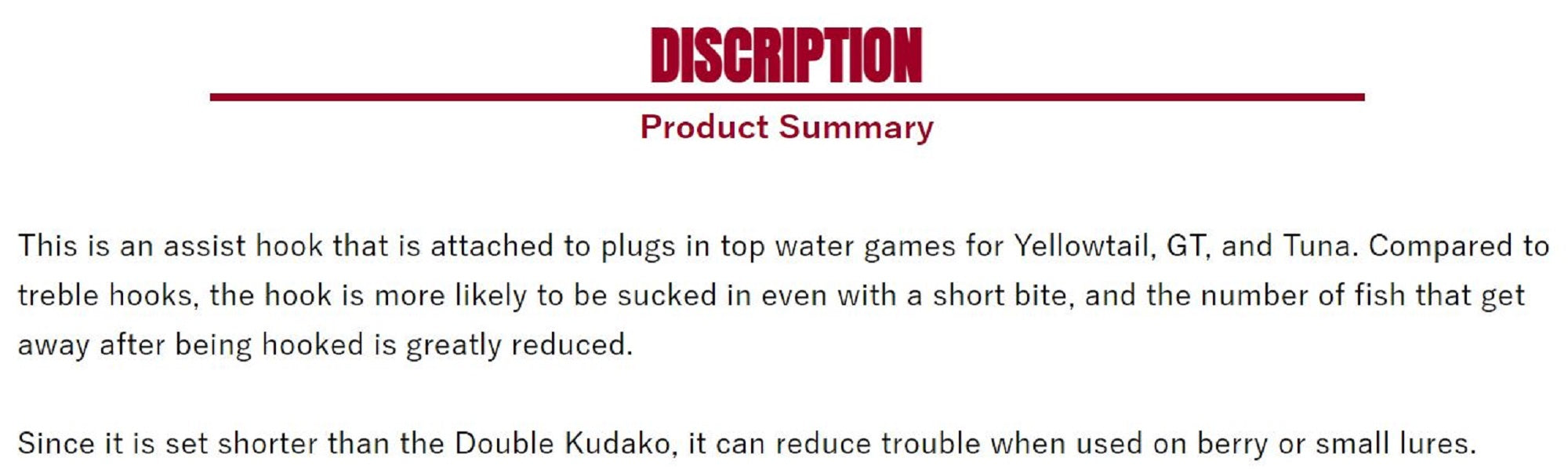 Shout 359-SD Short Double Kudako Plugging Hook Size 1/0 , 2/pack (8921)