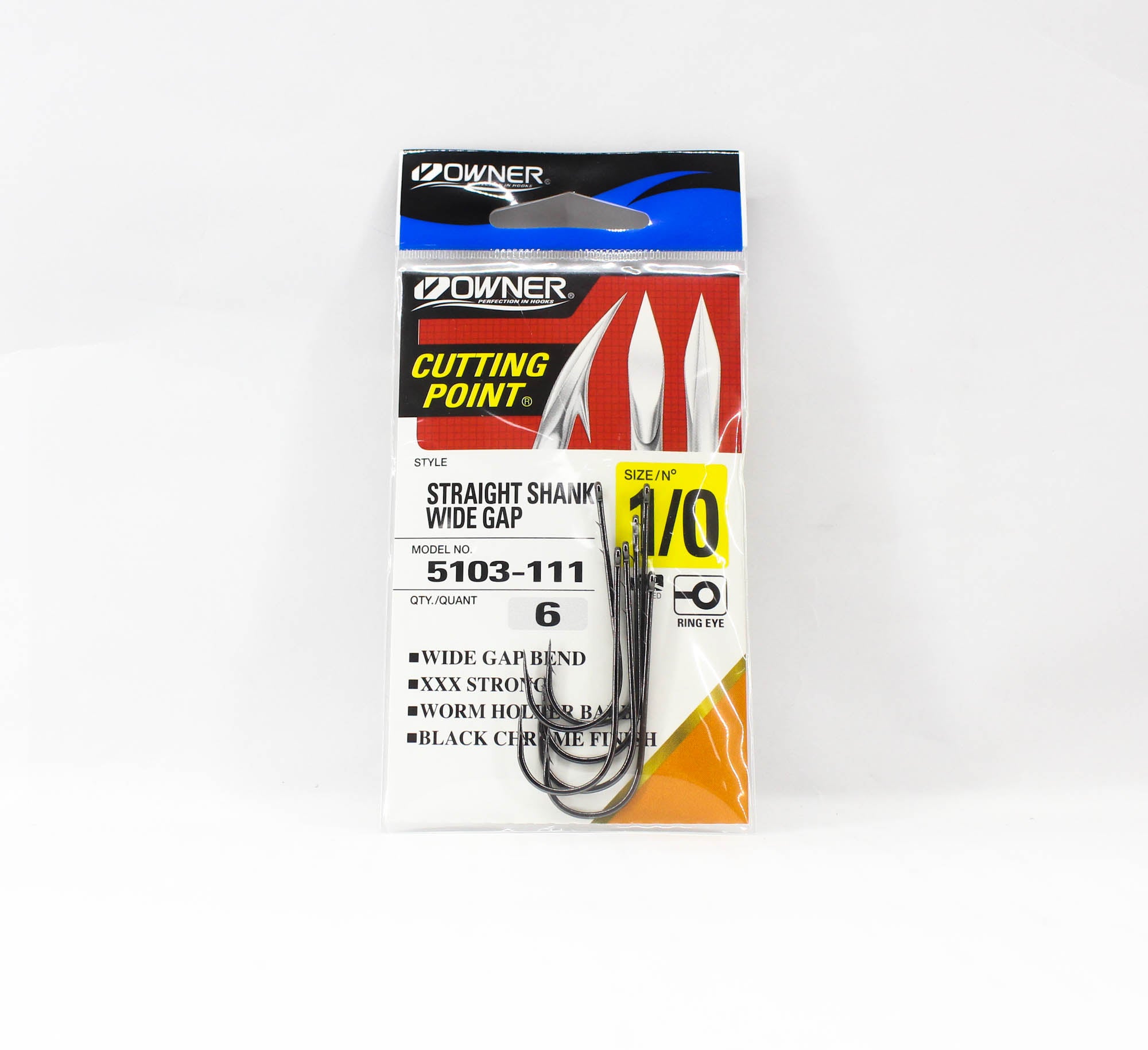 Owner 5103 Worm Hook Straight Worm Wide Gap Size 1/0 (0966)