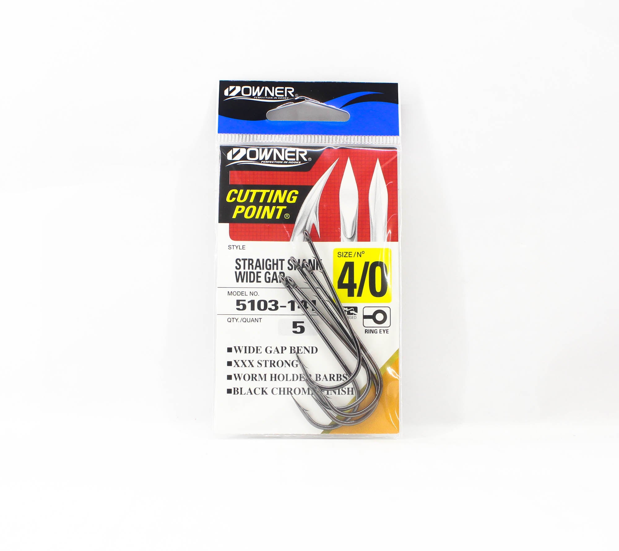 Owner 5103 Worm Hook Straight Worm Wide Gap Size 4/0 (0997)