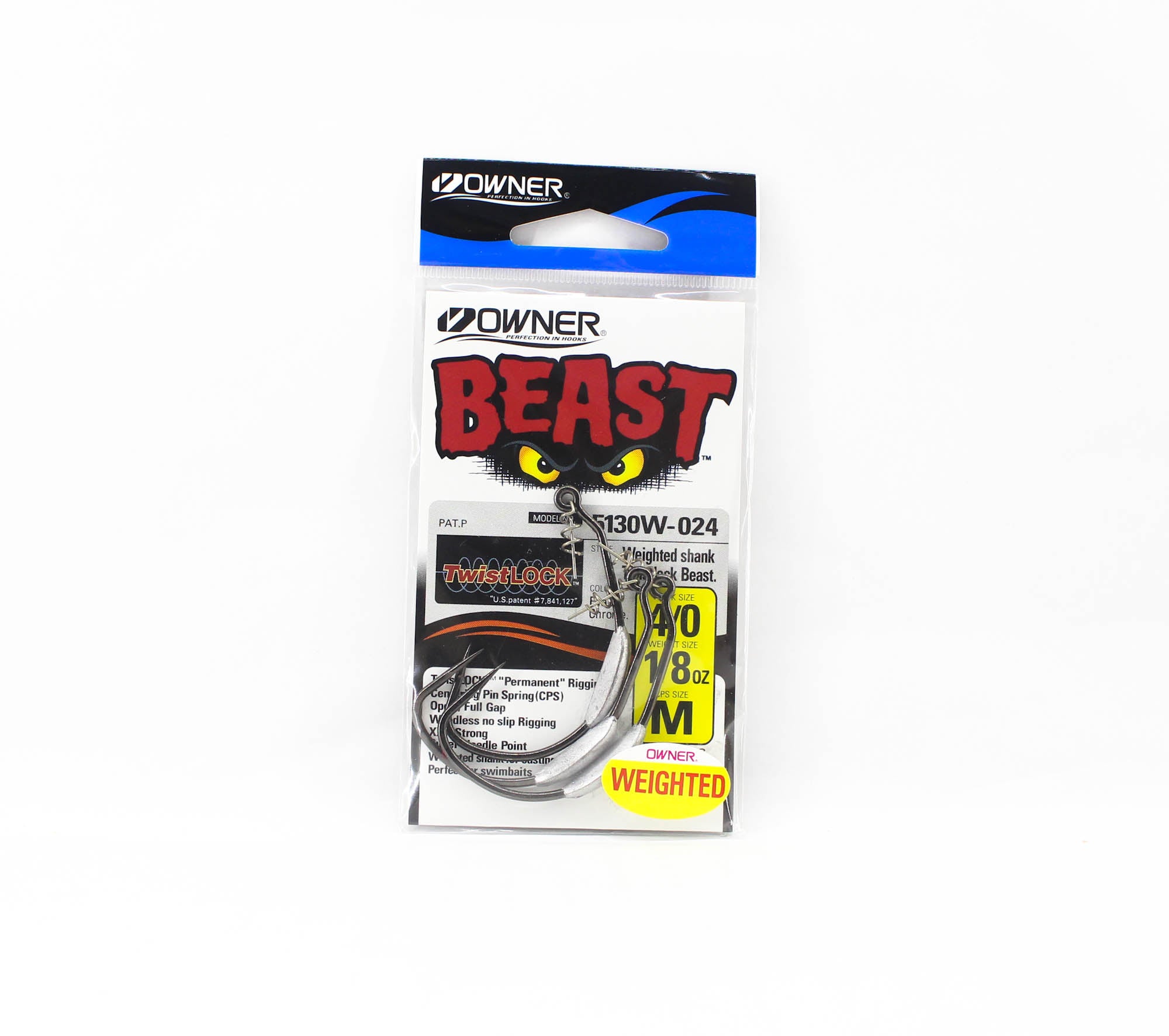 Owner 5130W Worm Hook Beast Twistlock Weedless Weighted 1/8 oz 4/0 (0194)
