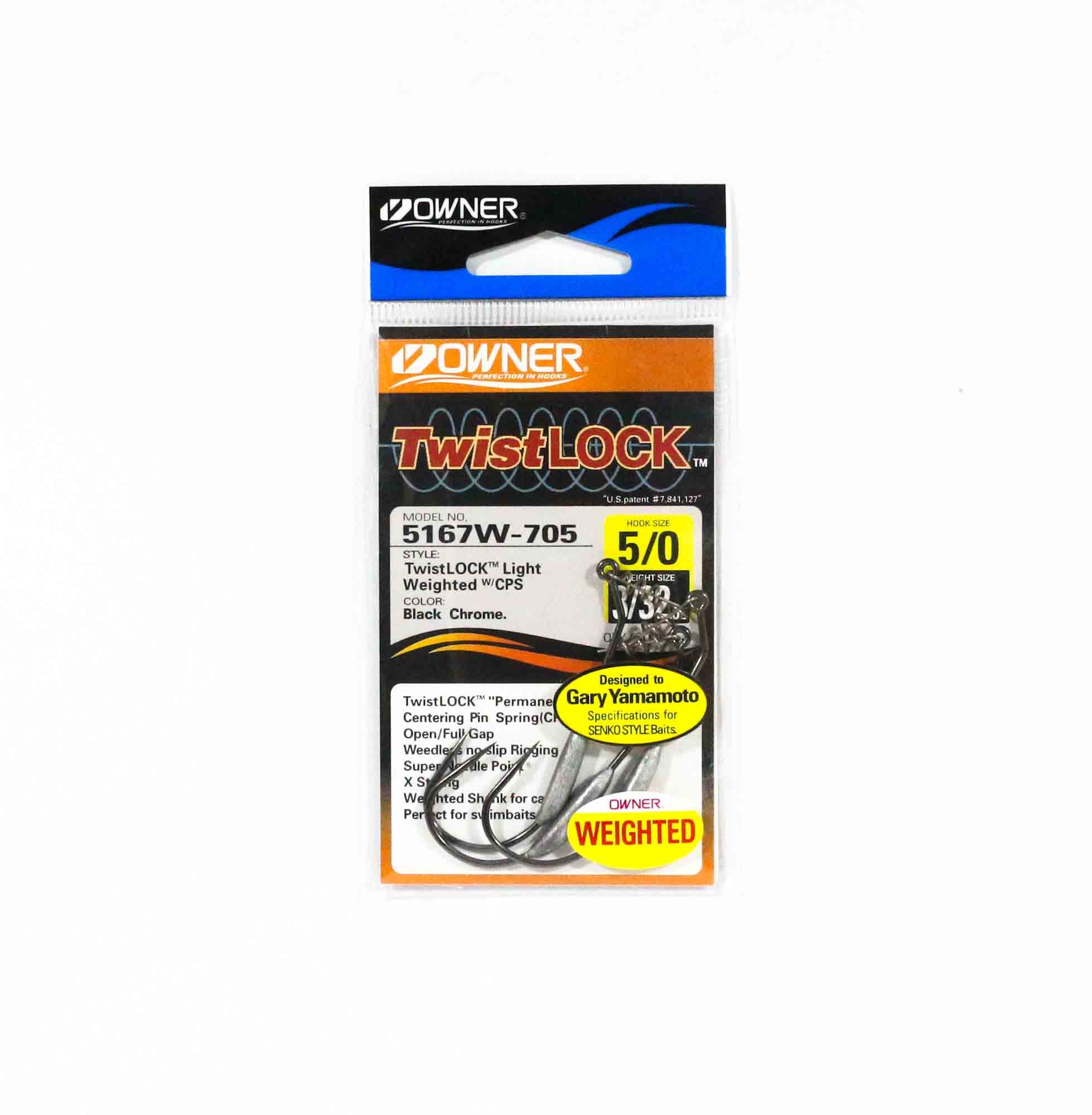 Owner 5167W Twist Lock Light Weighted CPS Worm Hook 3/32 oz Size 5/0 (0927)