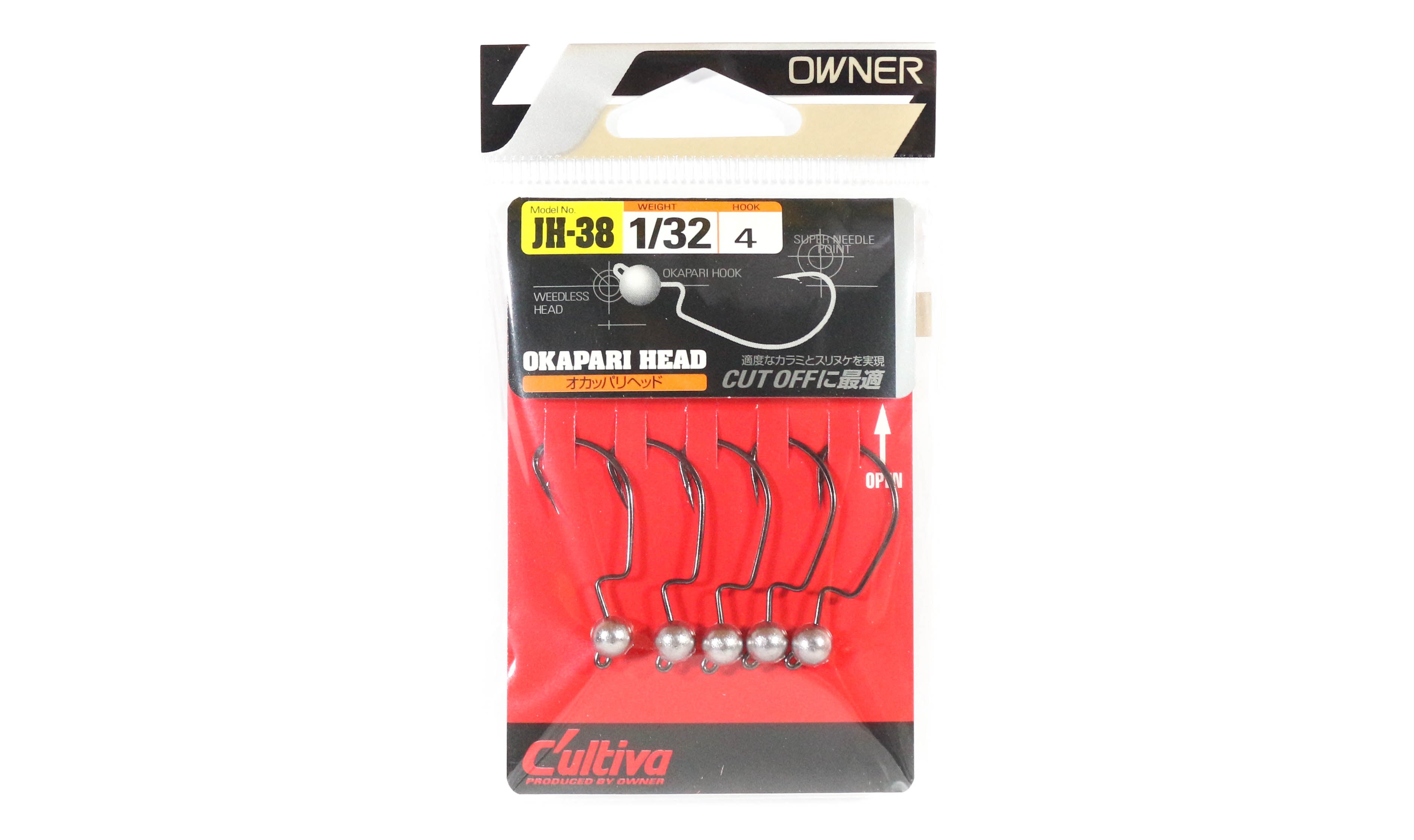 Owner JH-38 Jig Head Okapari Head Super Needle Point 1/32 oz Size 4 (3009)