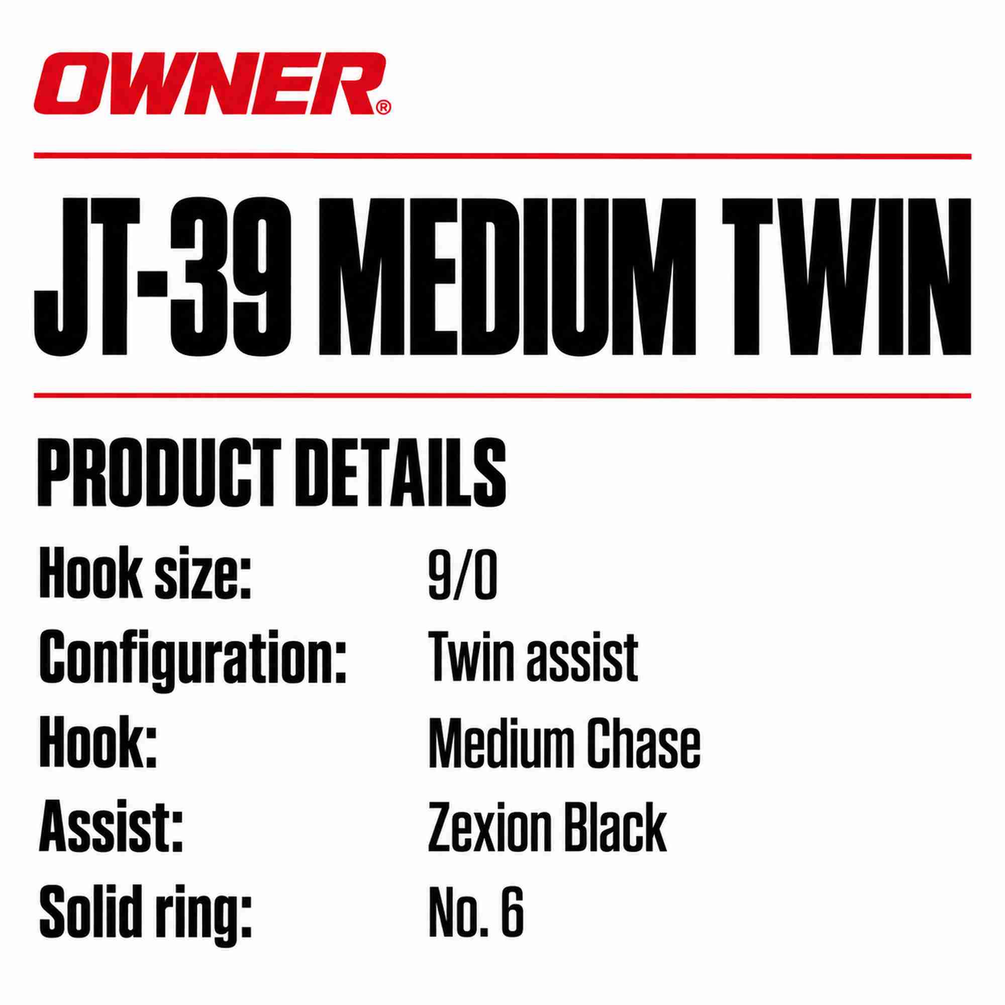Owner JT-39 Jigger Medium Twin Assist Hook Size 9/0 (1444)