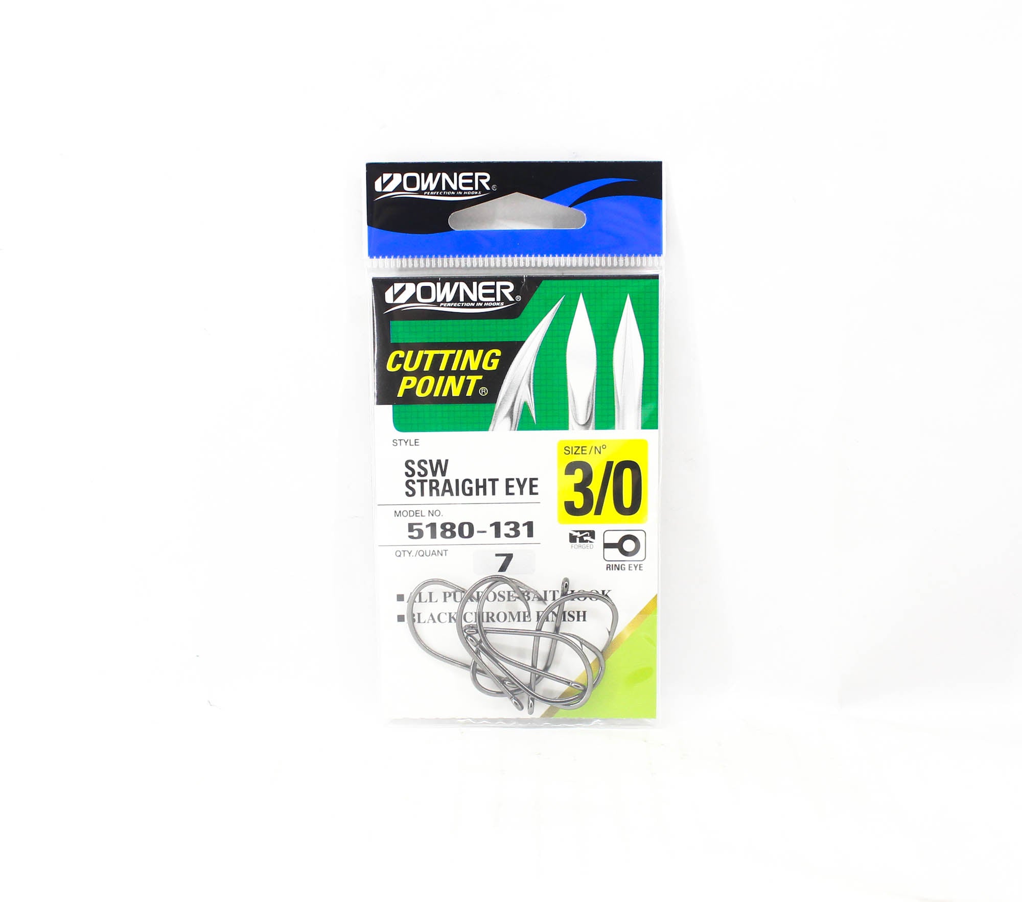 Owner SSW Cutting Point Straight Eye Hook Size 3/0 Black (0304)