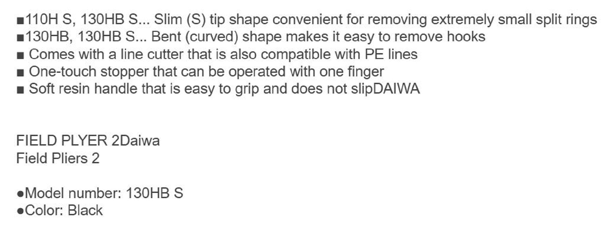 Daiwa Pliers Split Ring 130HBS 130mm Bent Slim Tip BK (5091)
