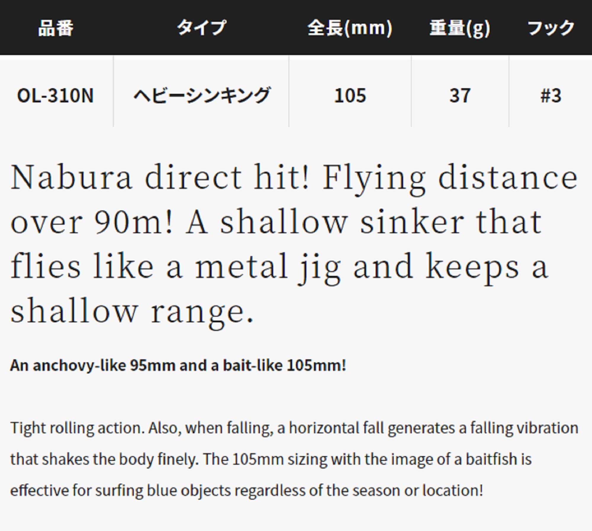 Shimano OL-310N Sea Sparrow Long 105HS 37g Sinking Lure 007 (6398)
