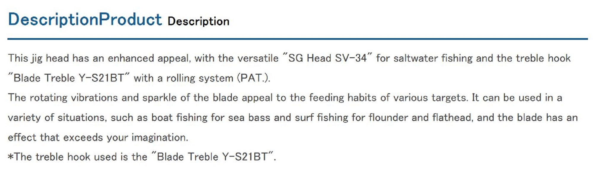 Decoy SV-34BT Jig Head Blade Treble S.G Size 2/0 , 7 grams (8483)