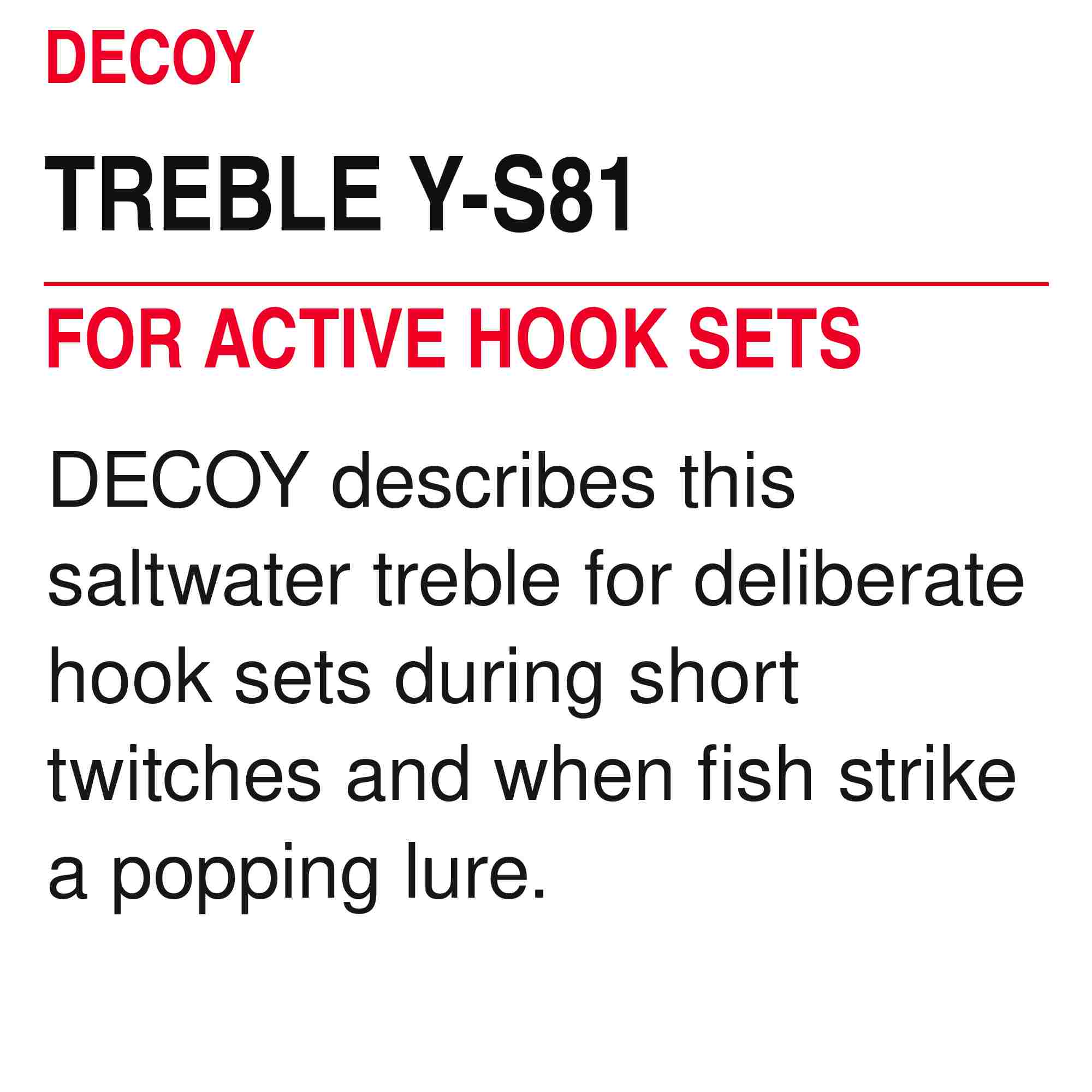 Decoy Y-S81 Treble Hook Heavy Duty Treble Hooks Size 1 (9548)
