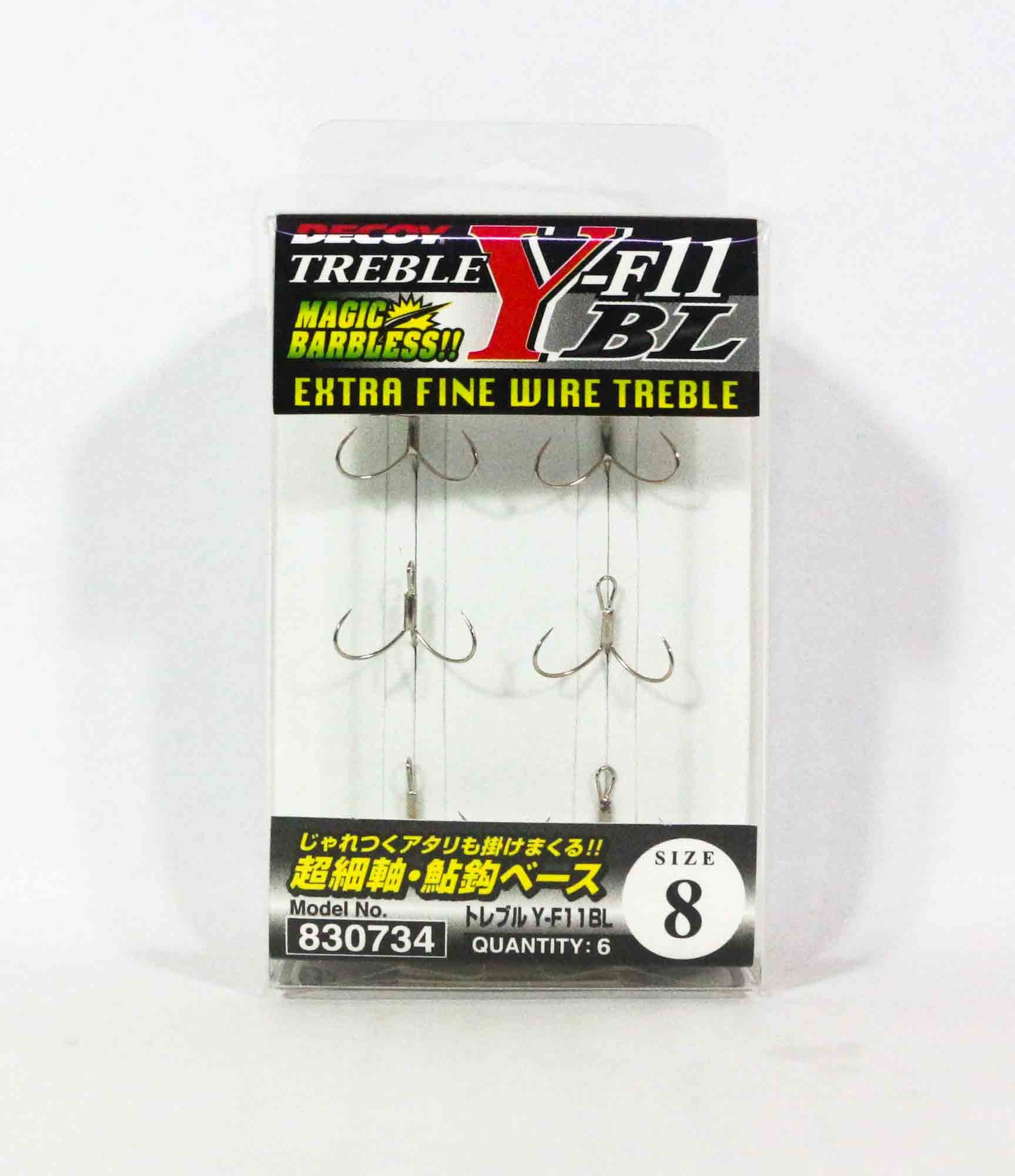 Decoy Y-F11BLTreble Hook Extra Fine Wire Barbless Hooks Size 8 (0734)