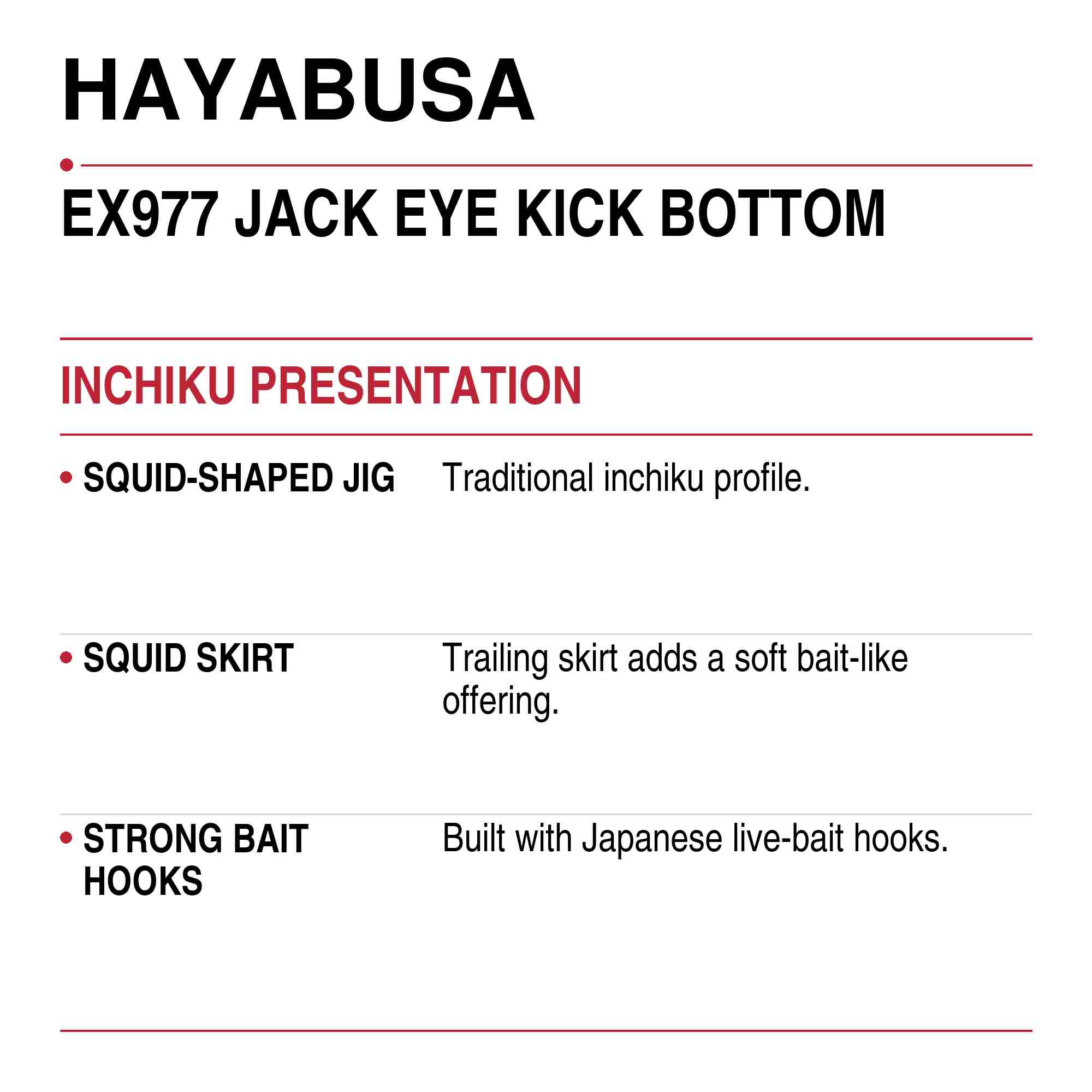 Hayabusa EX977 Inchiku Jig Jackeye Kick Bottom 100 grams 01 (6238)