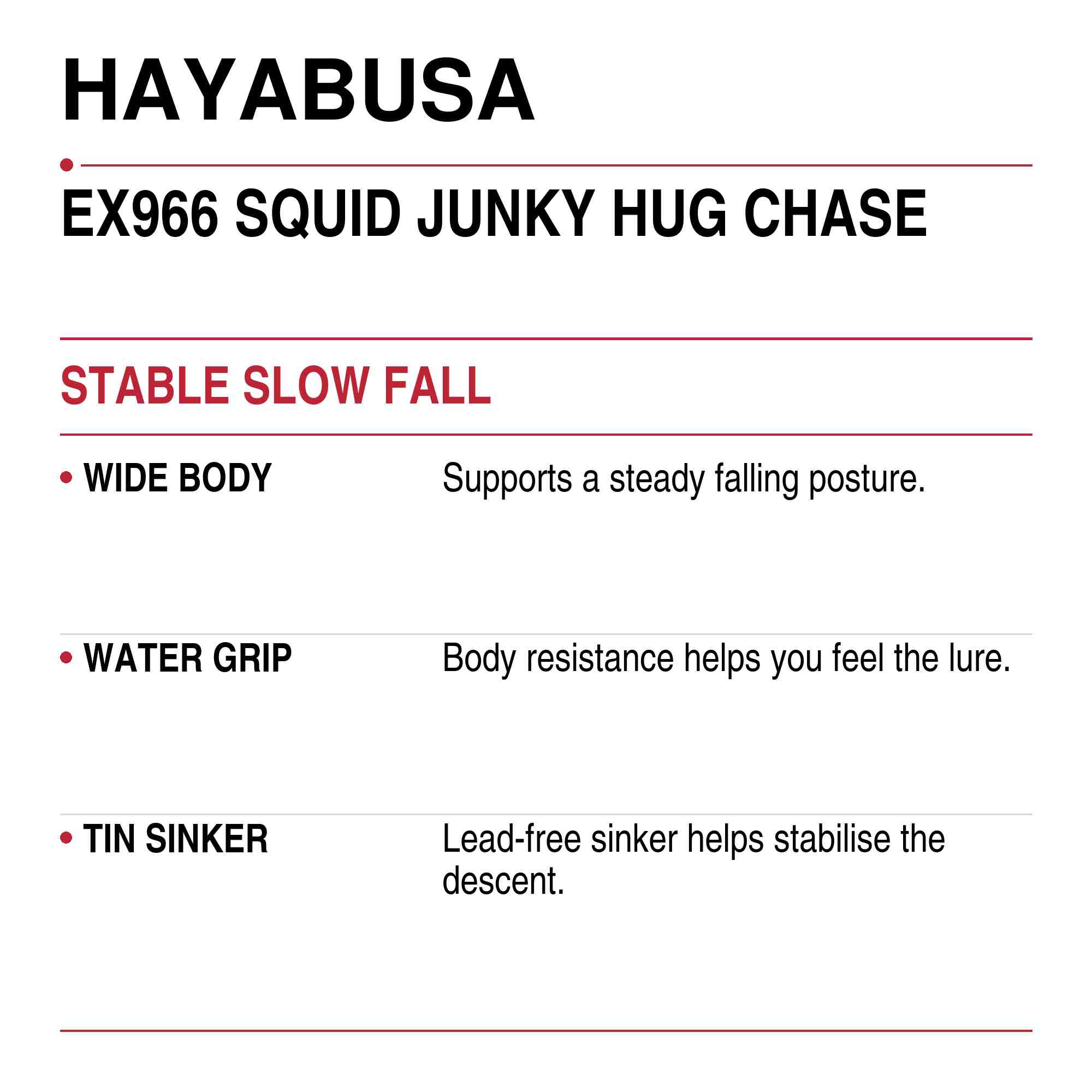 Hayabusa EX966 Squid Junky Hug Chase Squid Jig Size 2.2 6.4 grams 08 (9302)