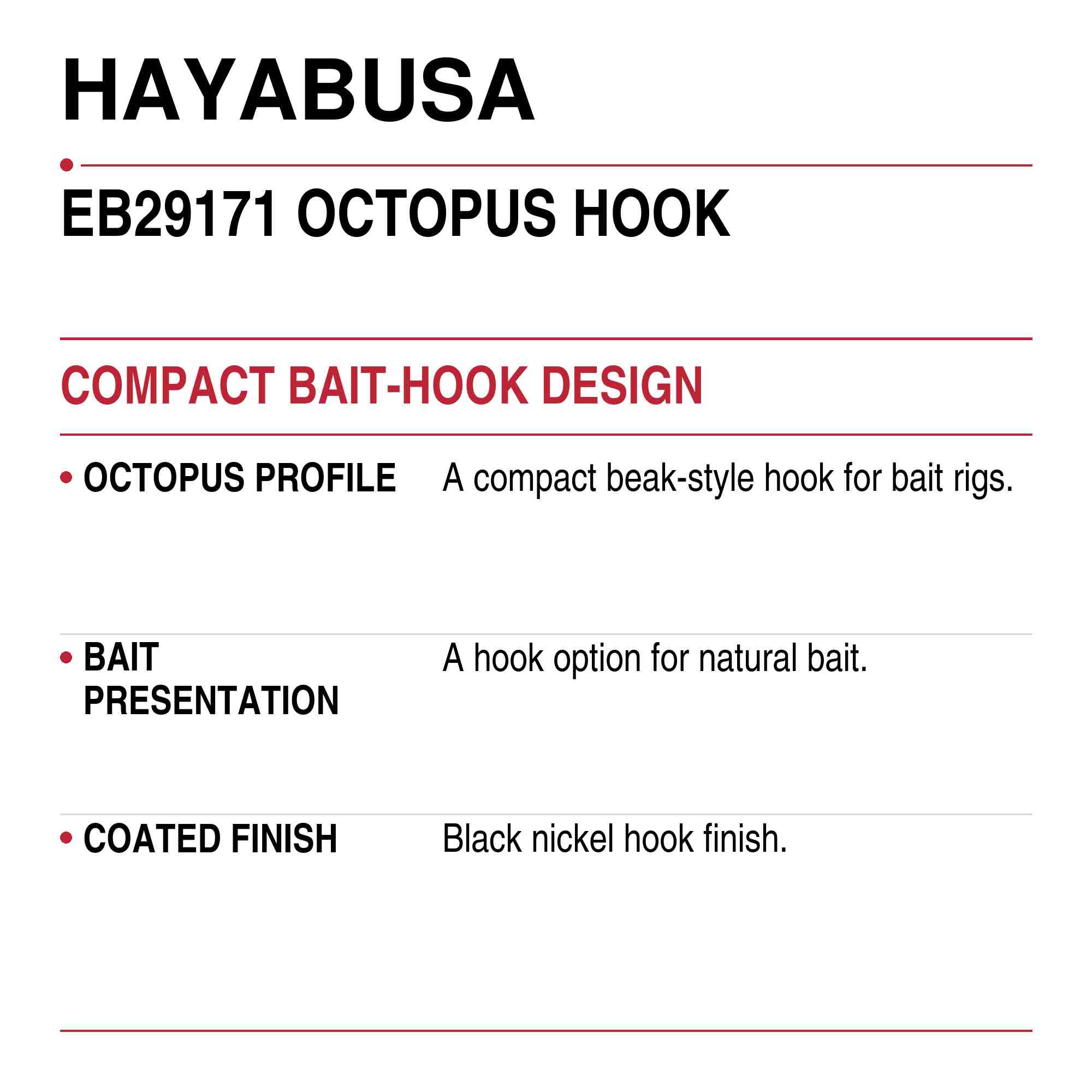 Hayabusa EB29171 Octopus Hook Small Pack Size 5/0 (0078)