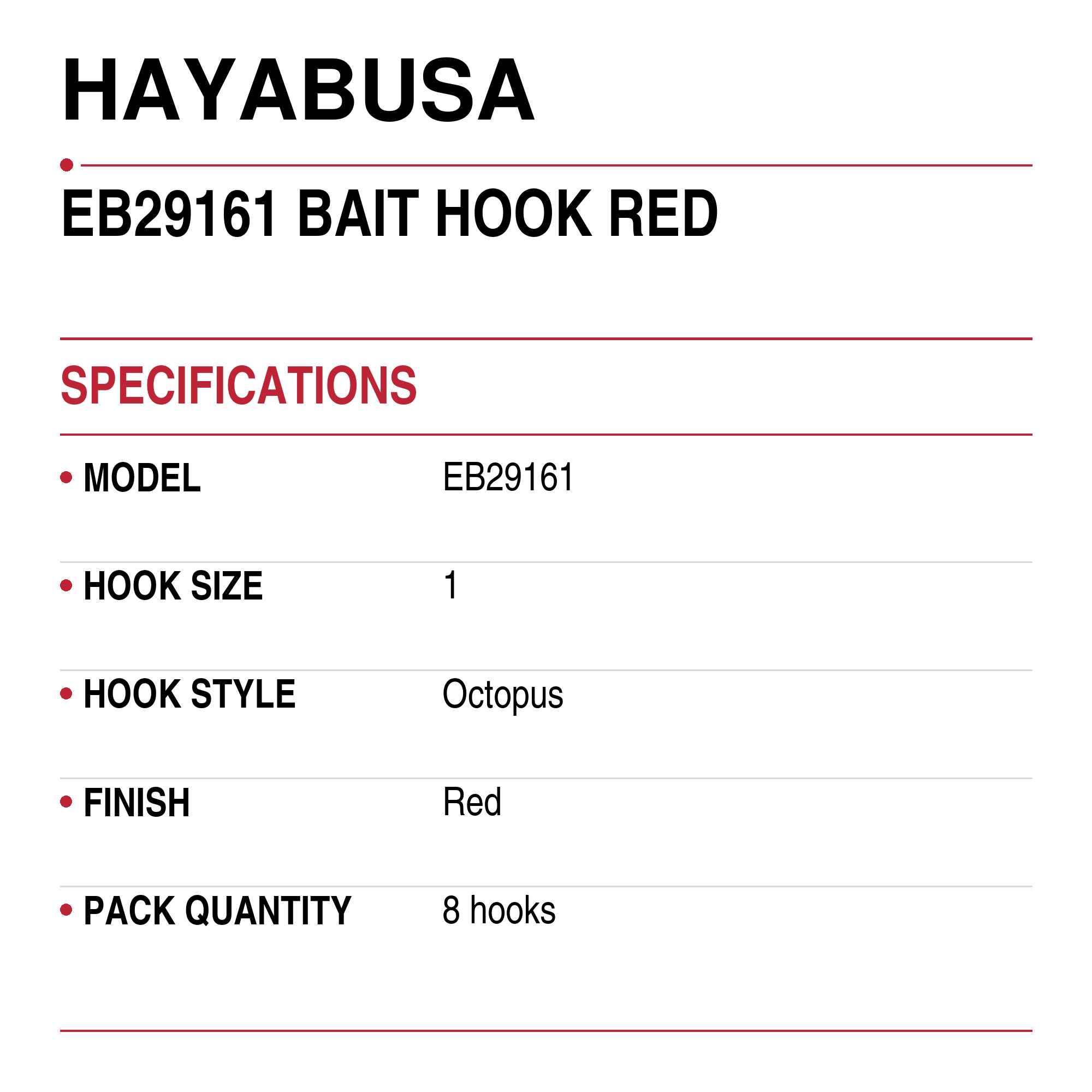 Hayabusa EB29161 Bait Hook Red Size 1 (1193)