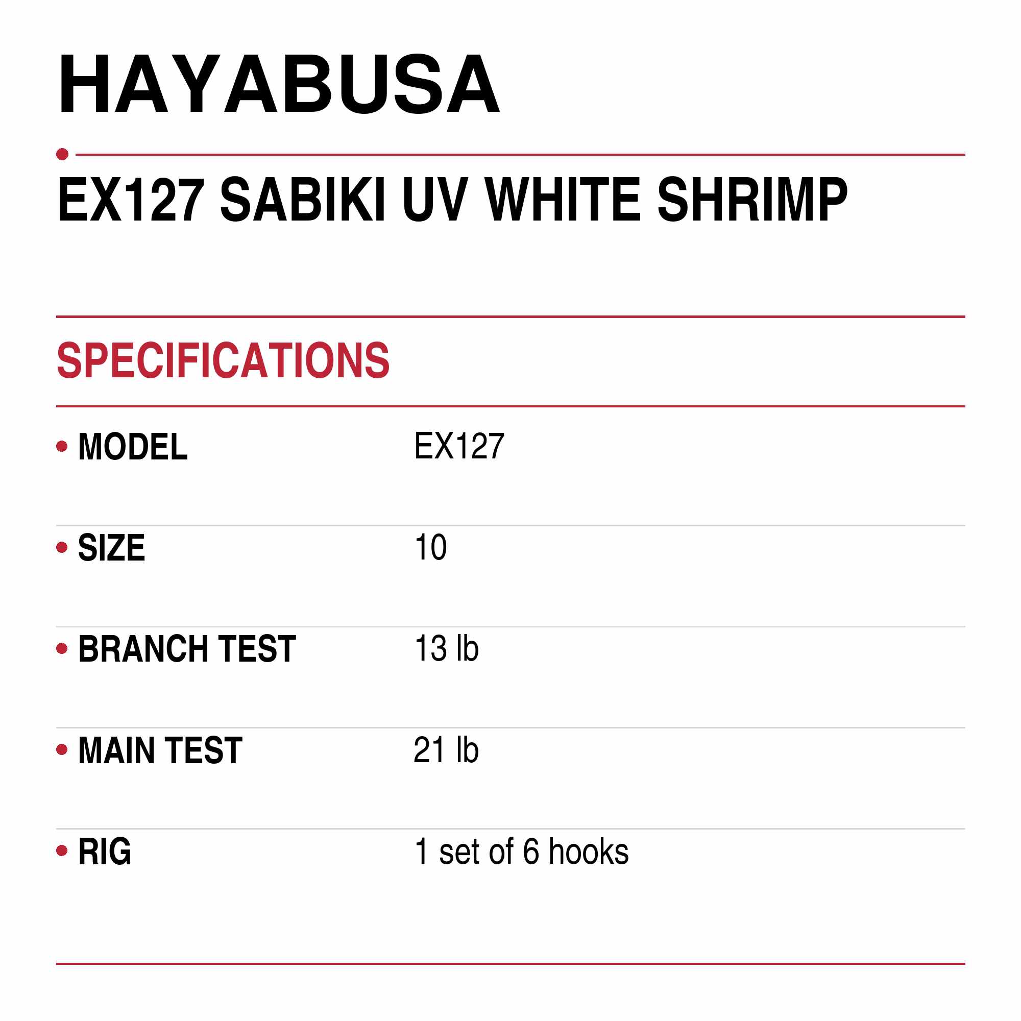 Hayabusa EX127 Sabiki UV White Shrimp Size 10 13lb (9002)