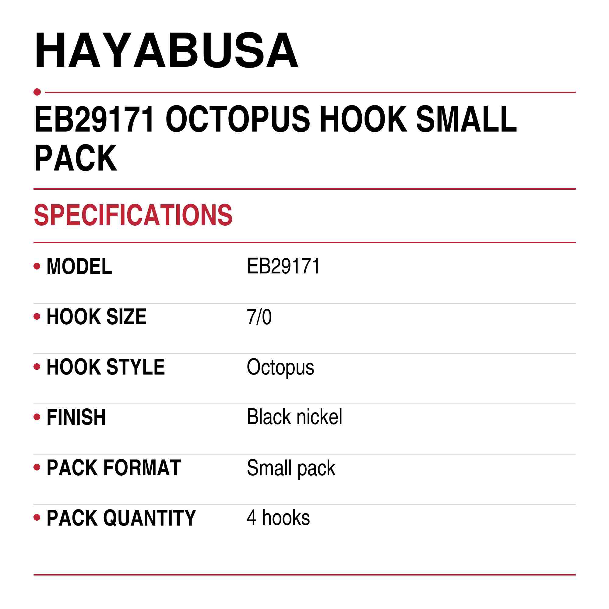 Hayabusa EB29171 Octopus Hook Small Pack Size 7/0 (0069)