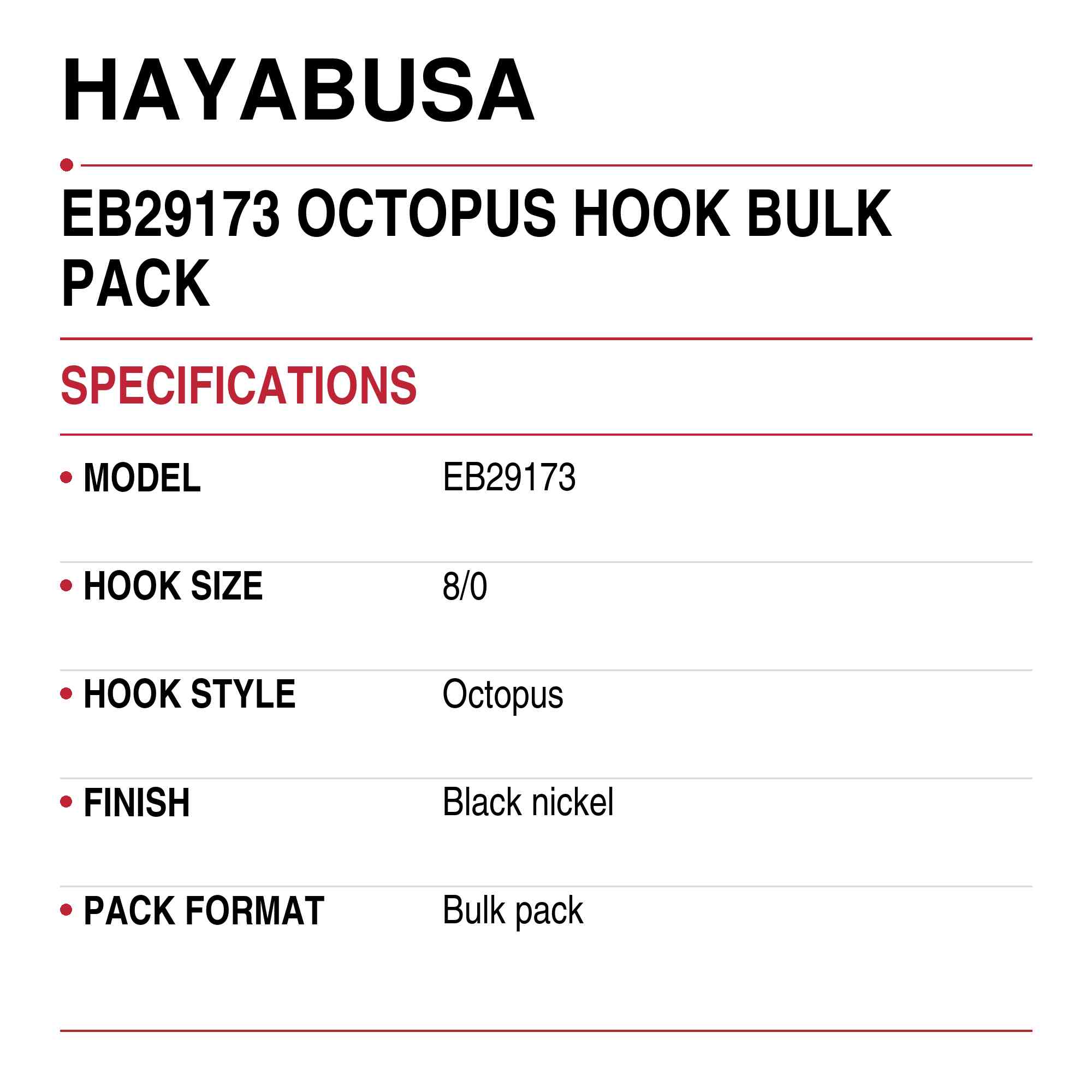 Hayabusa EB29173 Octopus Hook Bulk Pack Size 8/0 (0113)