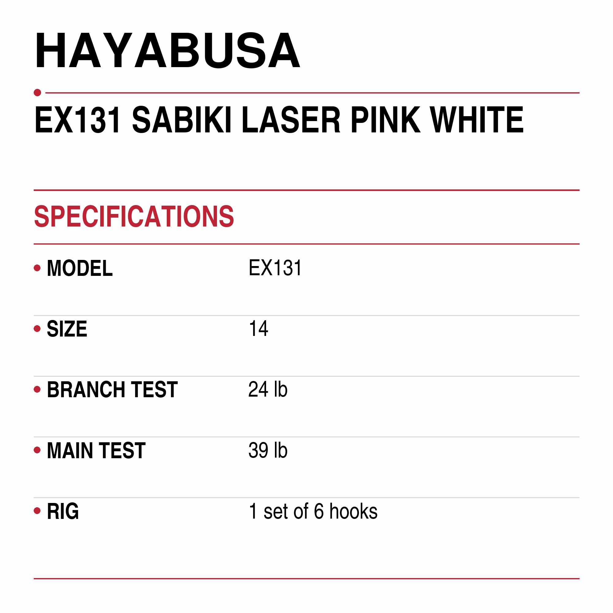 Hayabusa EX131 Sabiki Laser Pink White Size 14 24lb (1710)