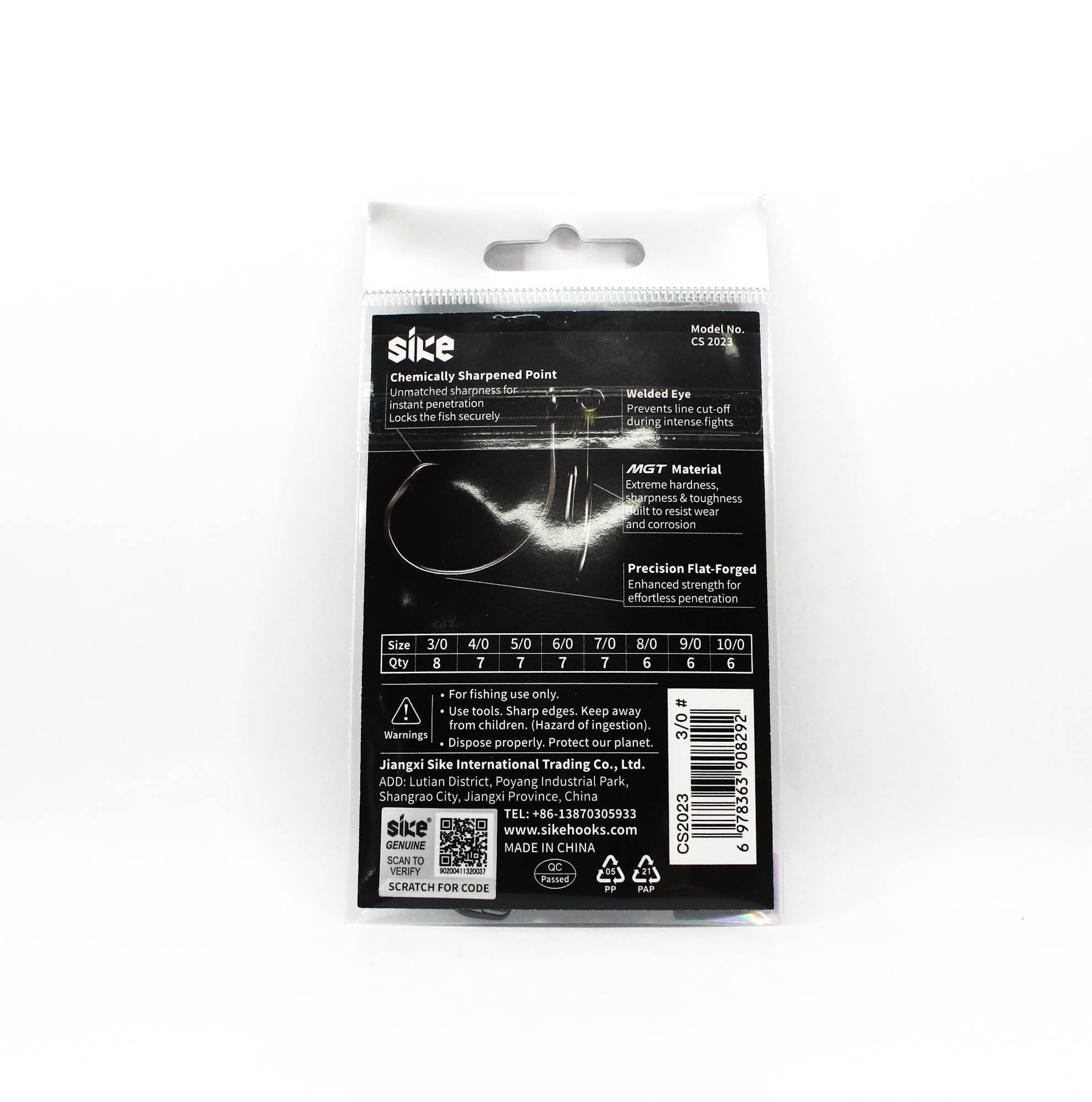 Sike CS-2023 Inline Circle Platinum Hook Standard Pack Size 3/0 8pc (8292)
