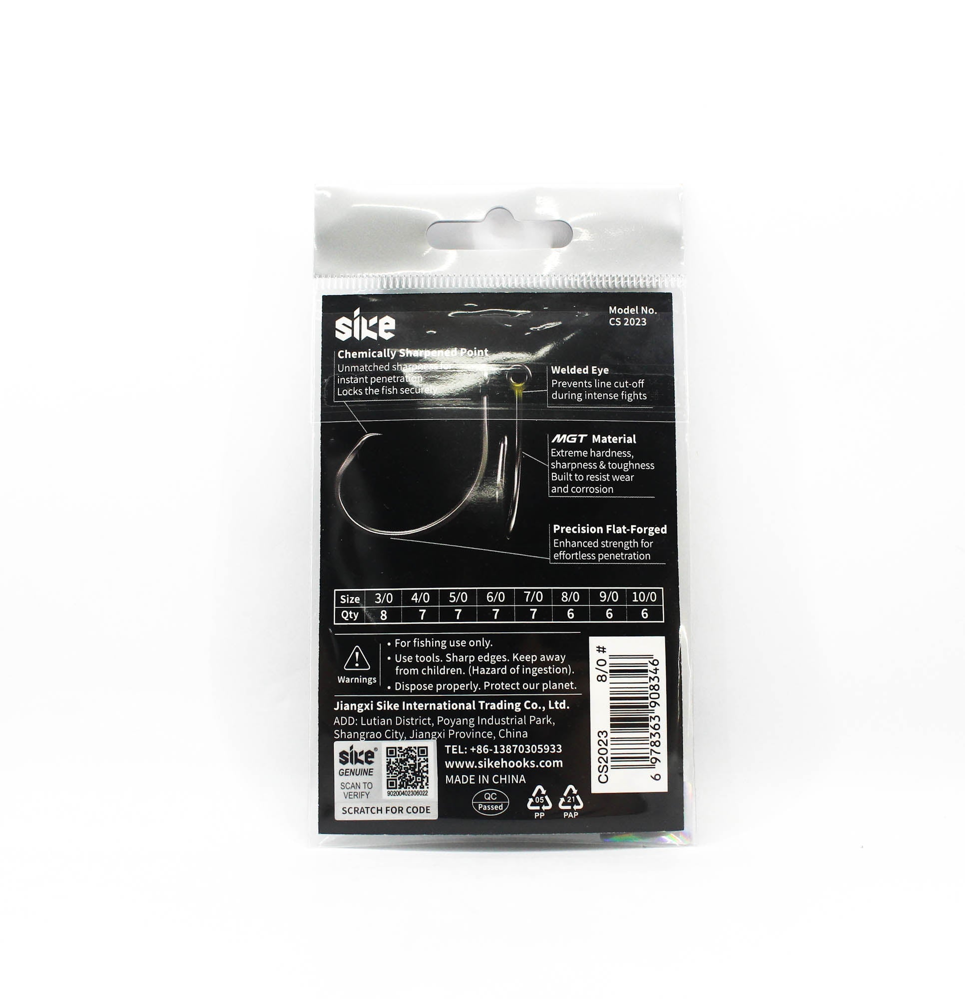 Sike CS-2023 Inline Circle Platinum Hook Standard Pack Size 8/0 6pc (8346)
