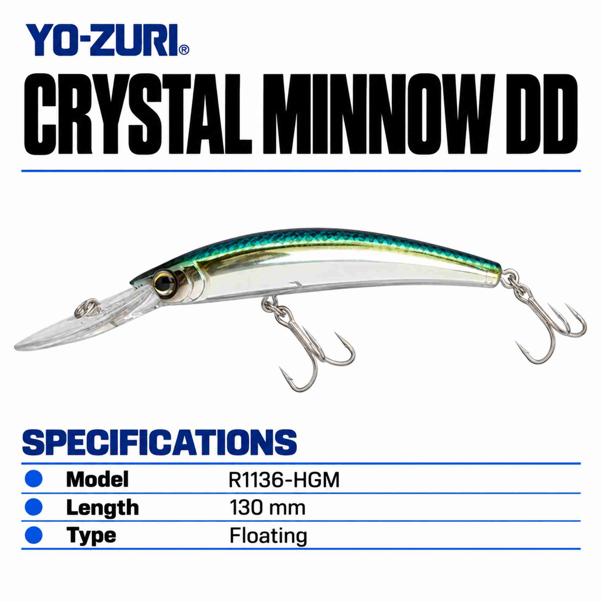 Yo Zuri Crystal Minnow DD 130 mm Floating Lure R1136-HGM (1305)
